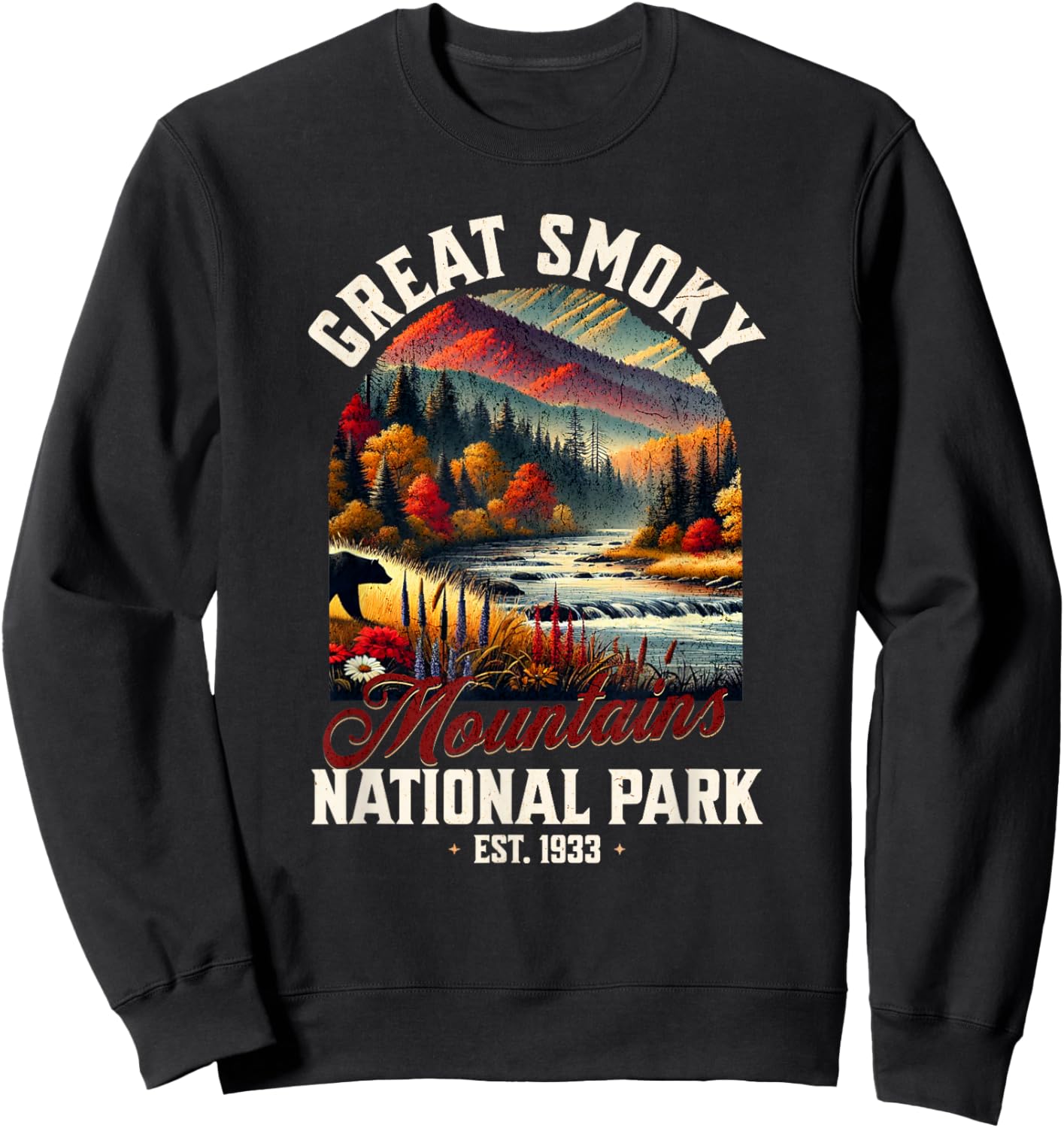 Retro Great Smoky Mountains National Park | Vintage USA Sweatshirt - Sweatshirt | Black