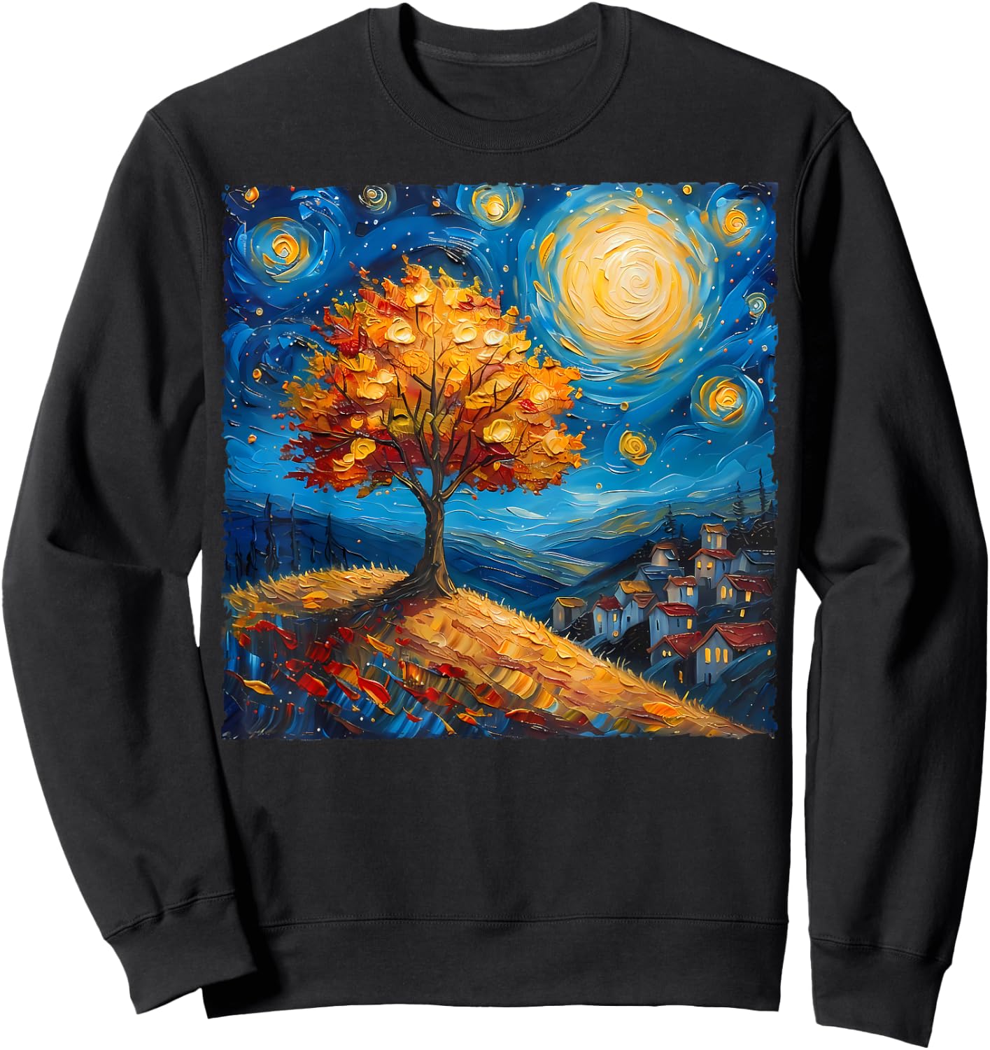 Maple Tree Van Gogh Starry Night Art Autumn Nature Lovers Sweatshirt - Sweatshirt | Black