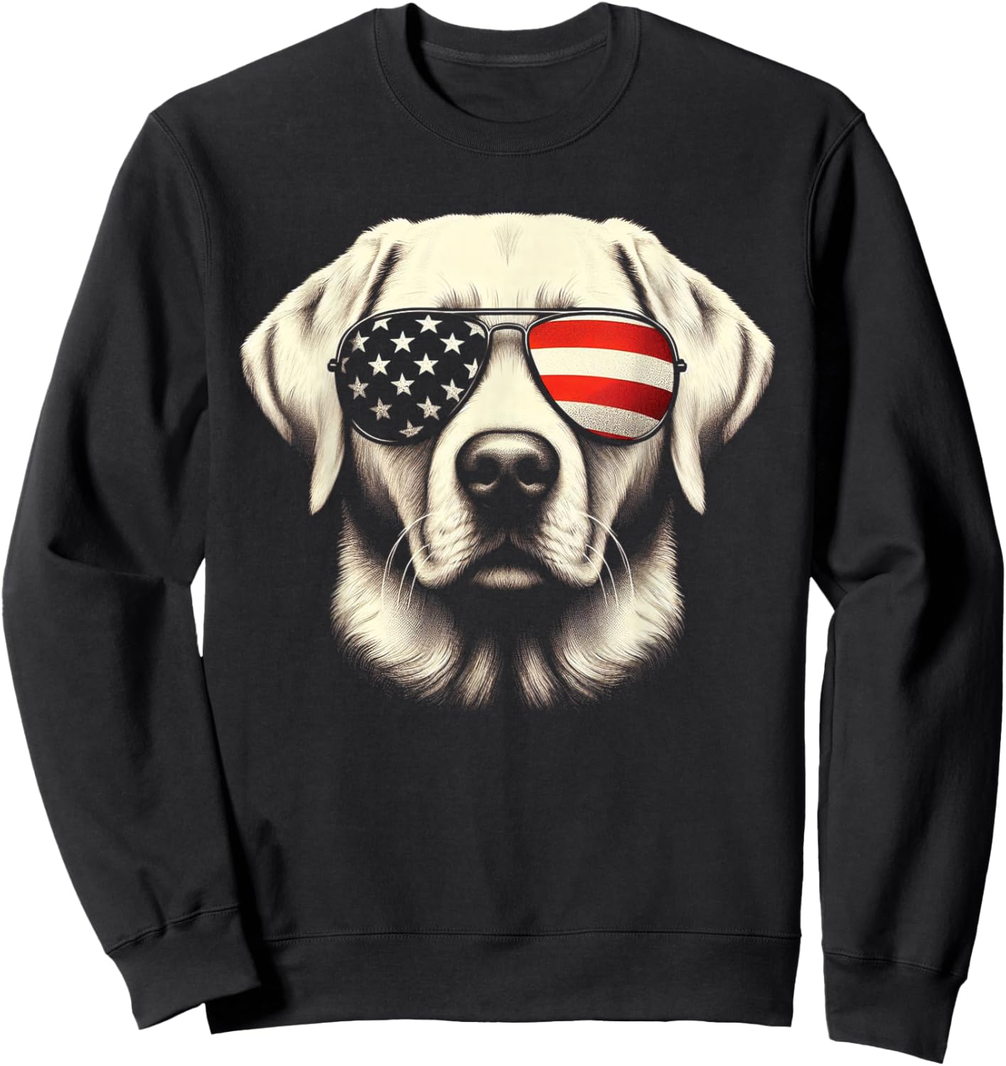 Labrador American Flag Sunglasses 4th of July Patriotic Dog Sweatshirt - Sweatshirt | Black