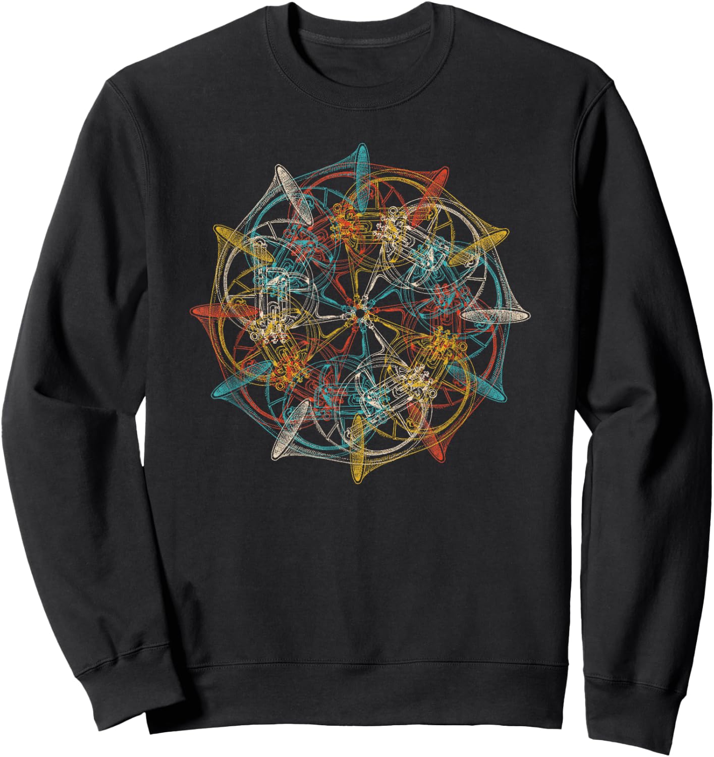 French Horn Vintage Marching Band Musician Sweatshirt - Sweatshirt | Black