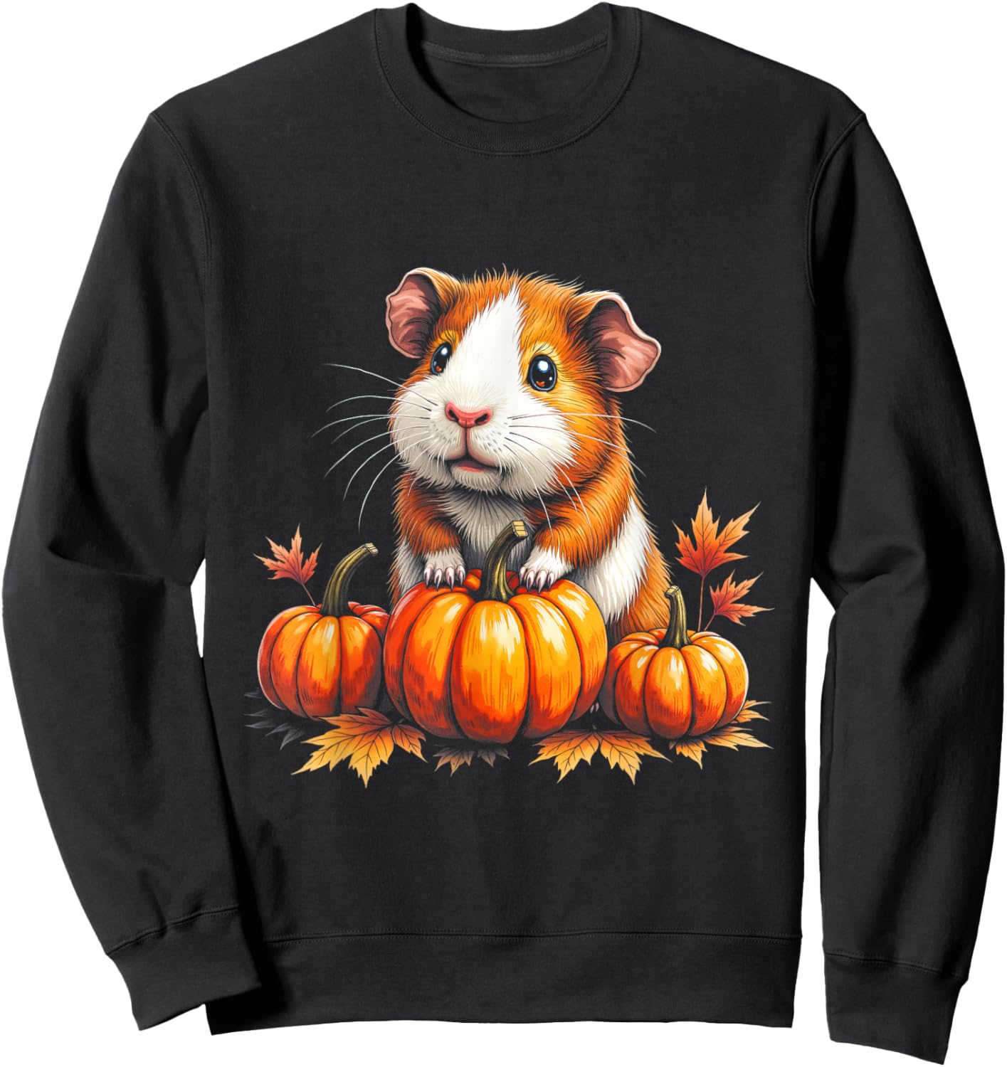 Cute Guinea Pig Fall Vibes Autumn Pumpkins Thanksgiving Sweatshirt - Sweatshirt | Black