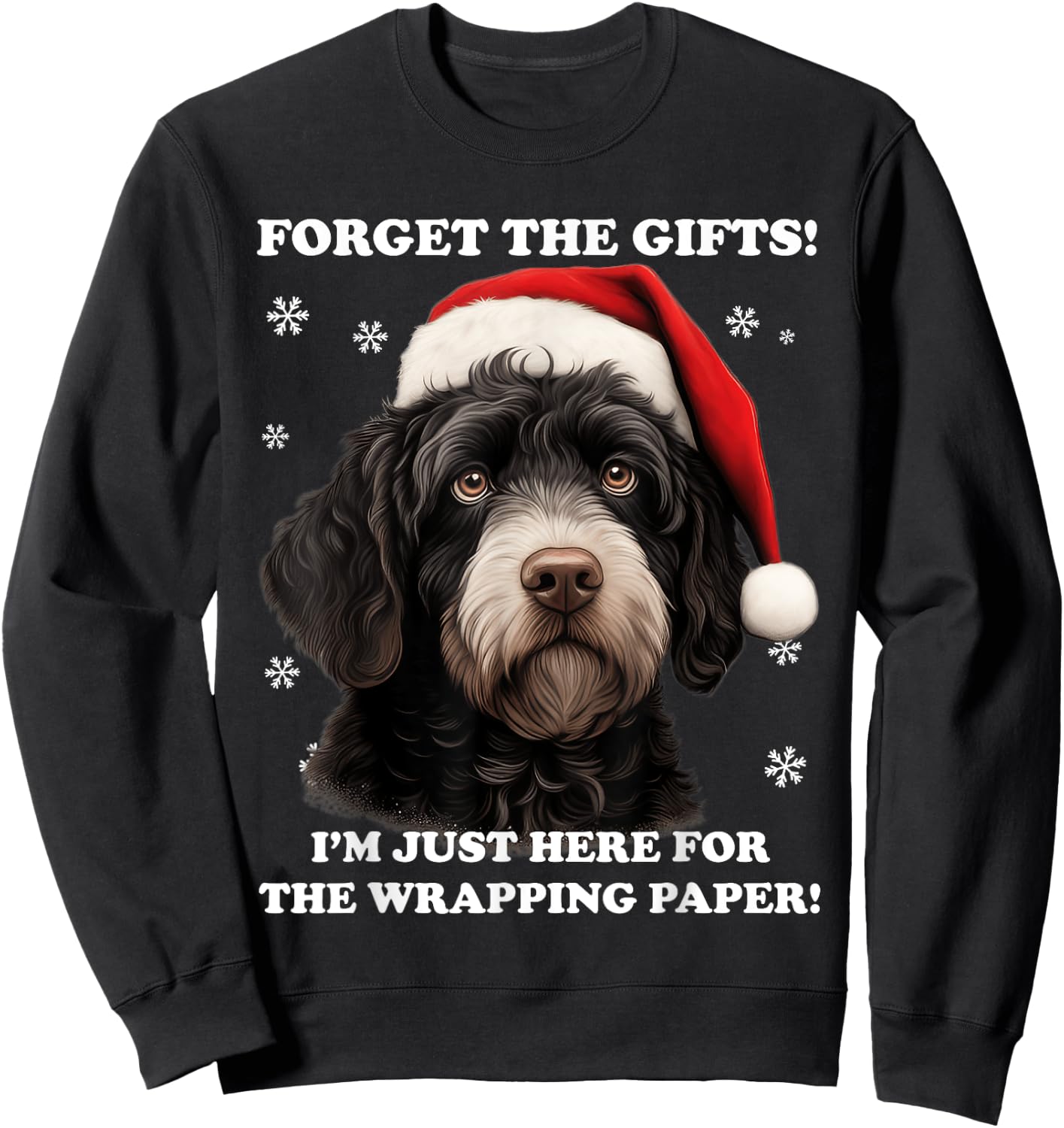 Portuguese water dog with Christmas hat Funny dog Christmas Sweatshirt - Sweatshirt | Black