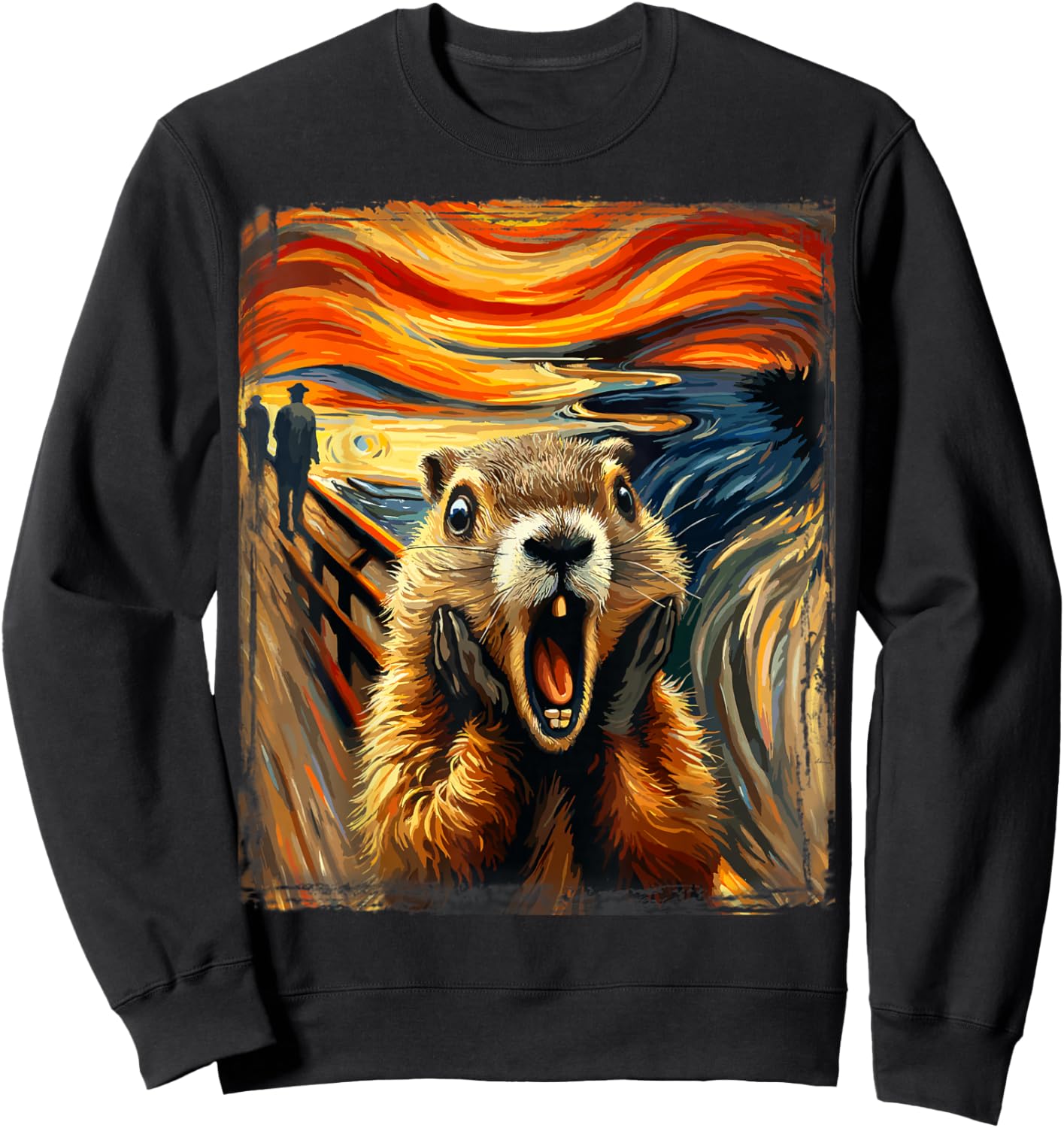 Scream Parody Funny Animal Painting Artistic Groundhog Day Sweatshirt - Sweatshirt | Black