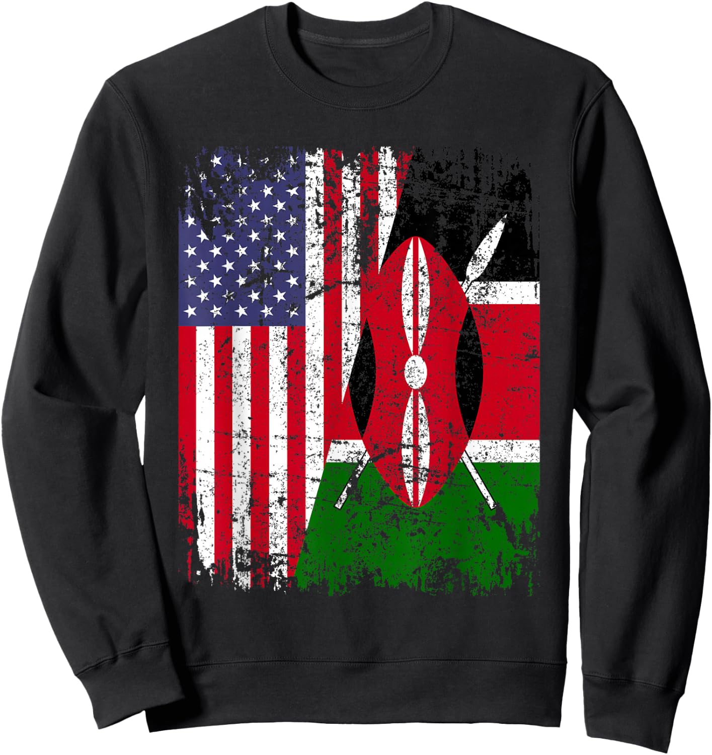 KENYAN ROOTS | Half American Flag | KENYA Sweatshirt - Sweatshirt | Black