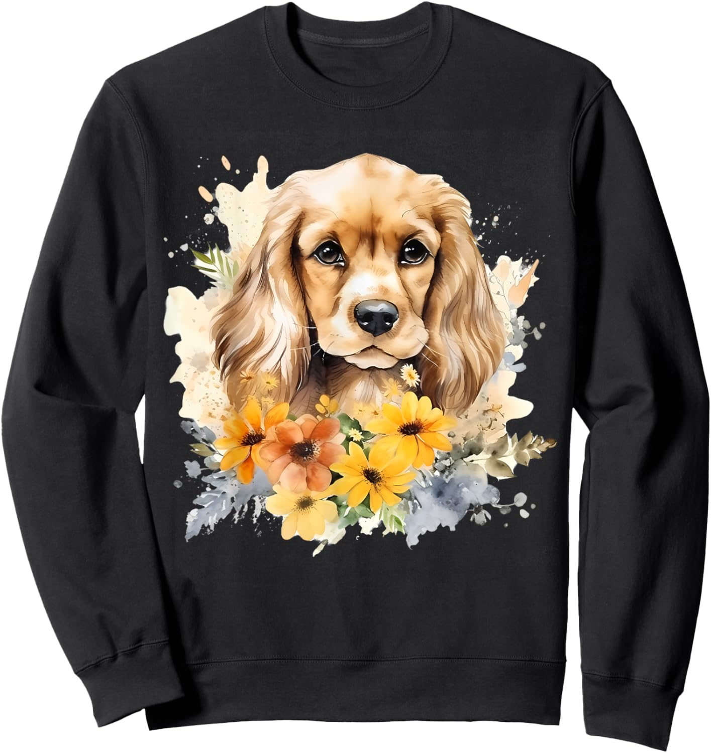 Watercolor English Cocker Spaniel Puppy Sweatshirt - Sweatshirt | Black