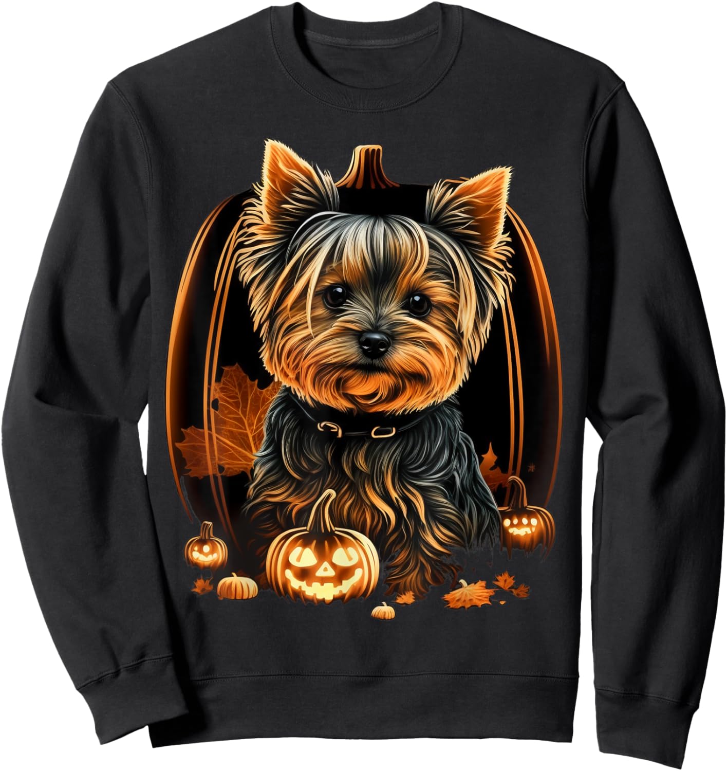 Pumpkin Yorkie Costume on Yorkshire Terrier Halloween Sweatshirt - Sweatshirt | Black