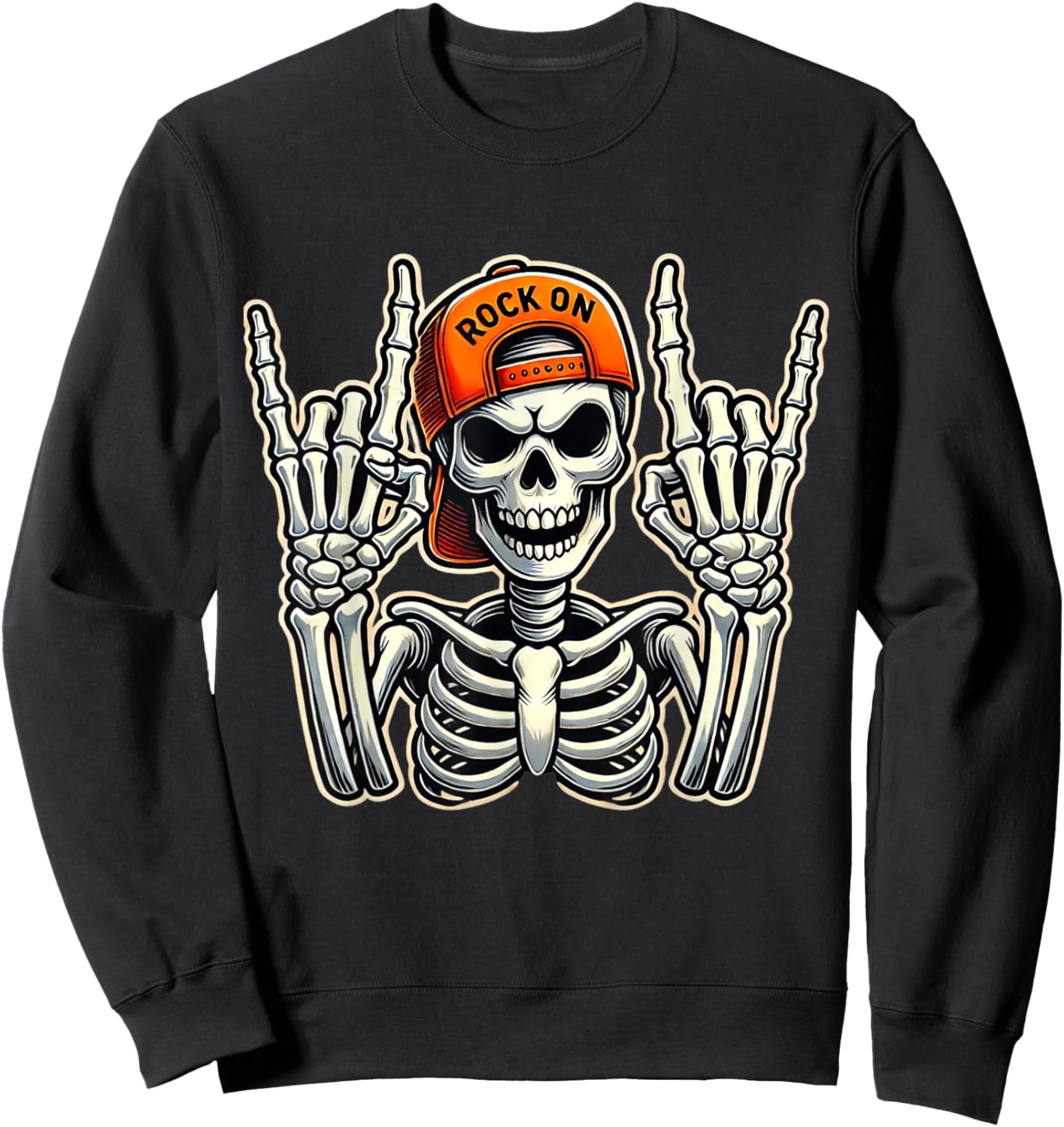 Cool Skeleton Rocker Skater Cap Halloween Punk Rock Sweatshirt - Sweatshirt | Black
