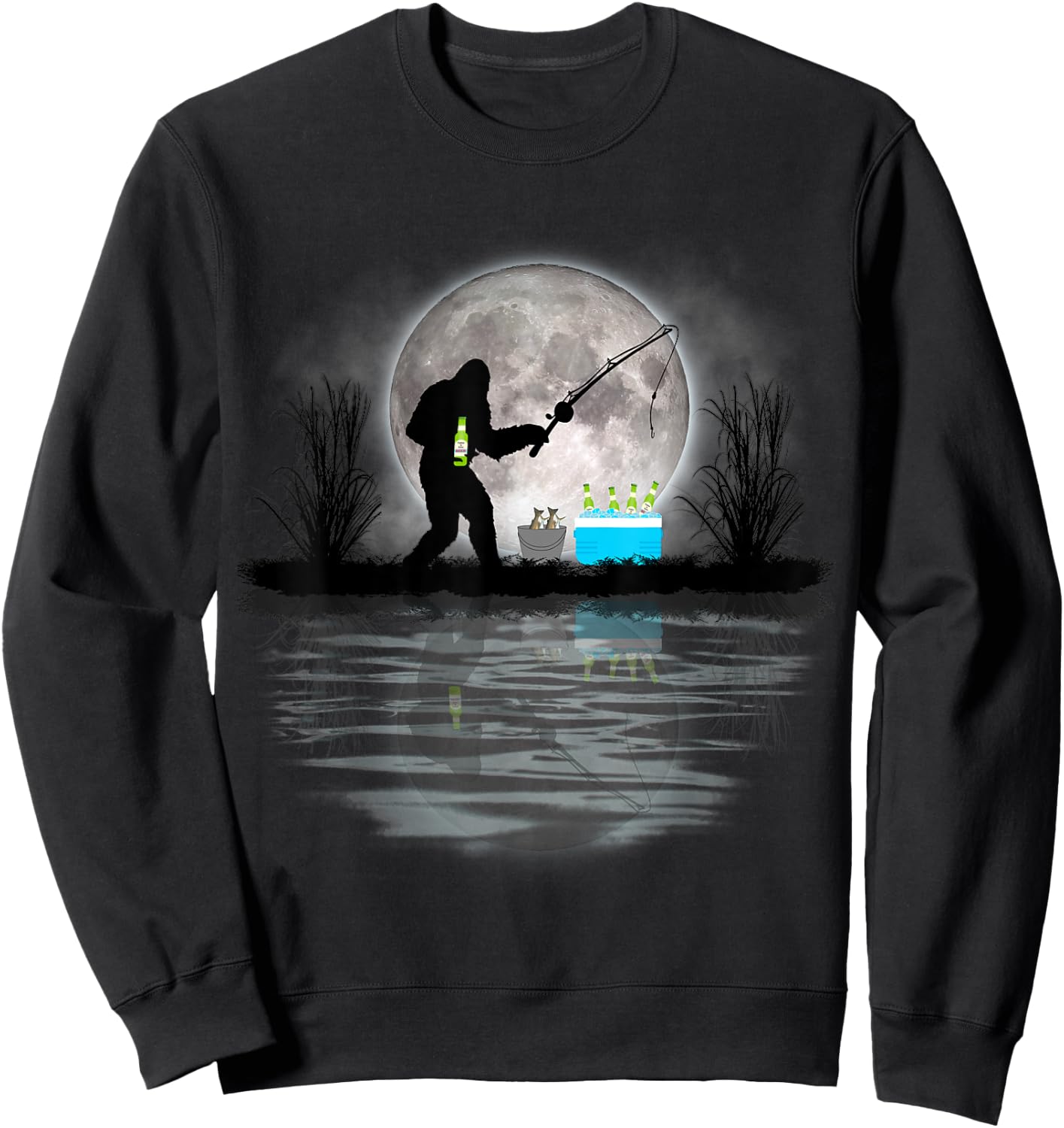 Bigfoot Fishing Funny Sasquatch Fishing & Beer Gift Sweatshirt - Sweatshirt | Black