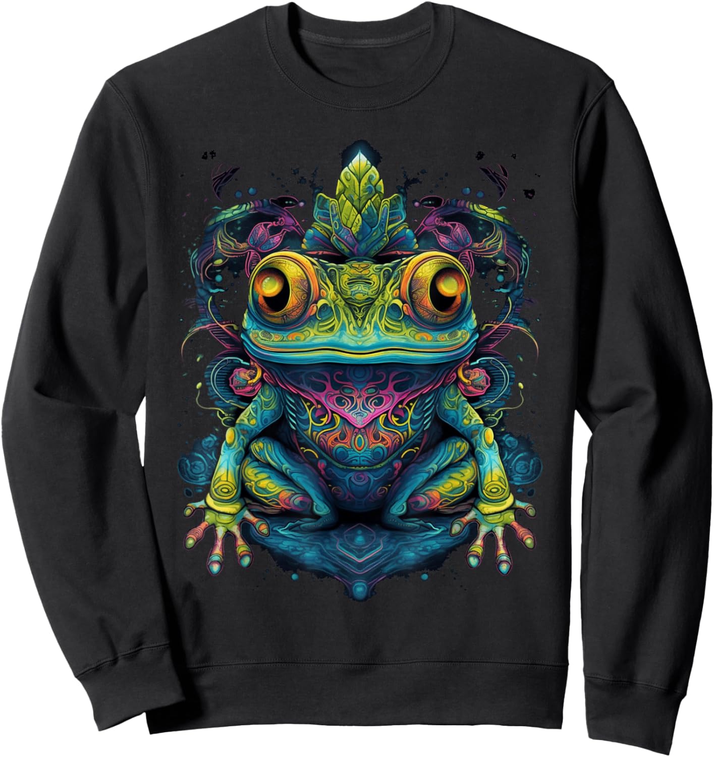 Colorful Frog | Psychedelic Art Trippy Hippie Men Women Sweatshirt - Sweatshirt | Black