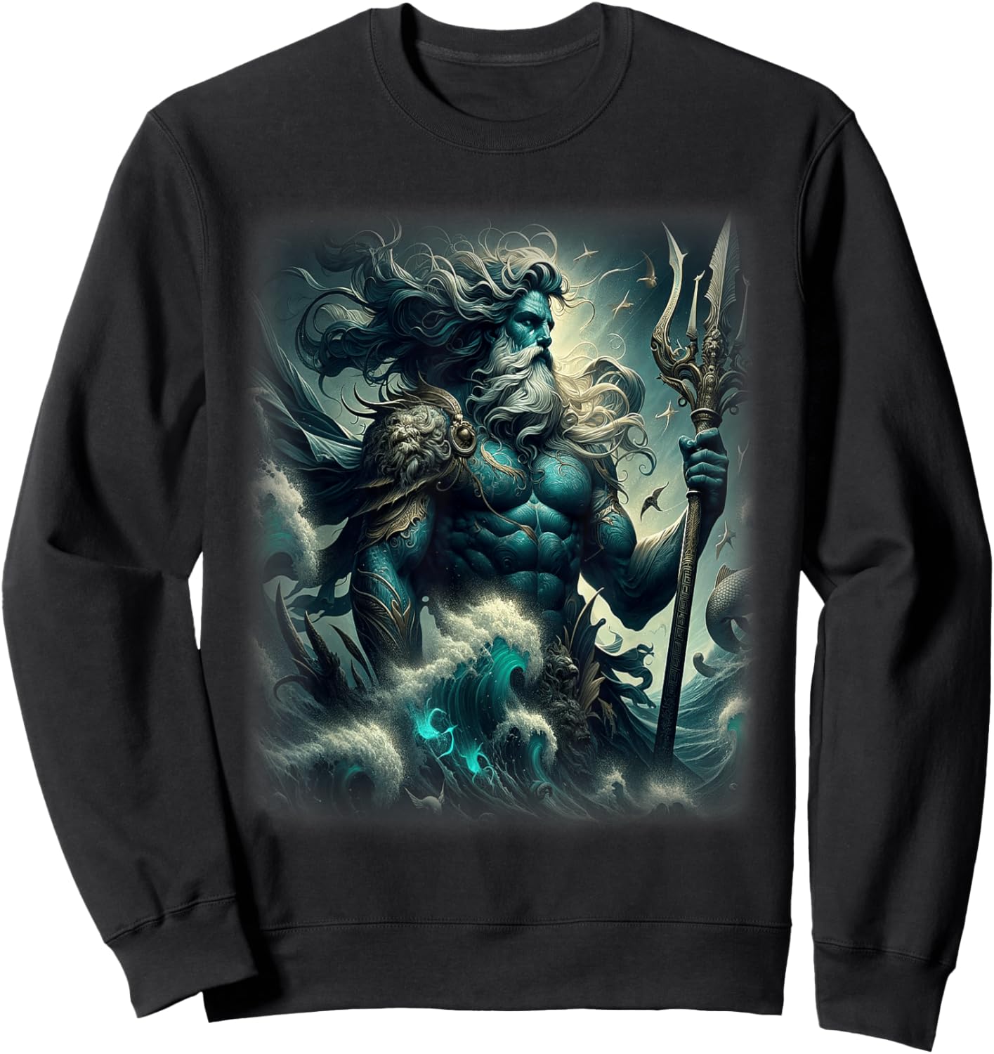 Poseidon Trident Shirt Lord of the Sea Ancient Greek God Art Sweatshirt - Sweatshirt | Black
