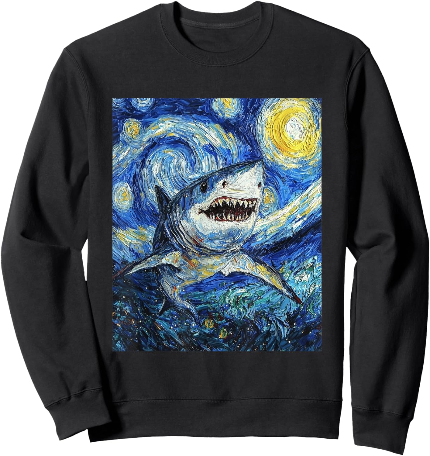 Funny Shark - Van Gogh Style - Starry Night Sweatshirt - Sweatshirt | Black