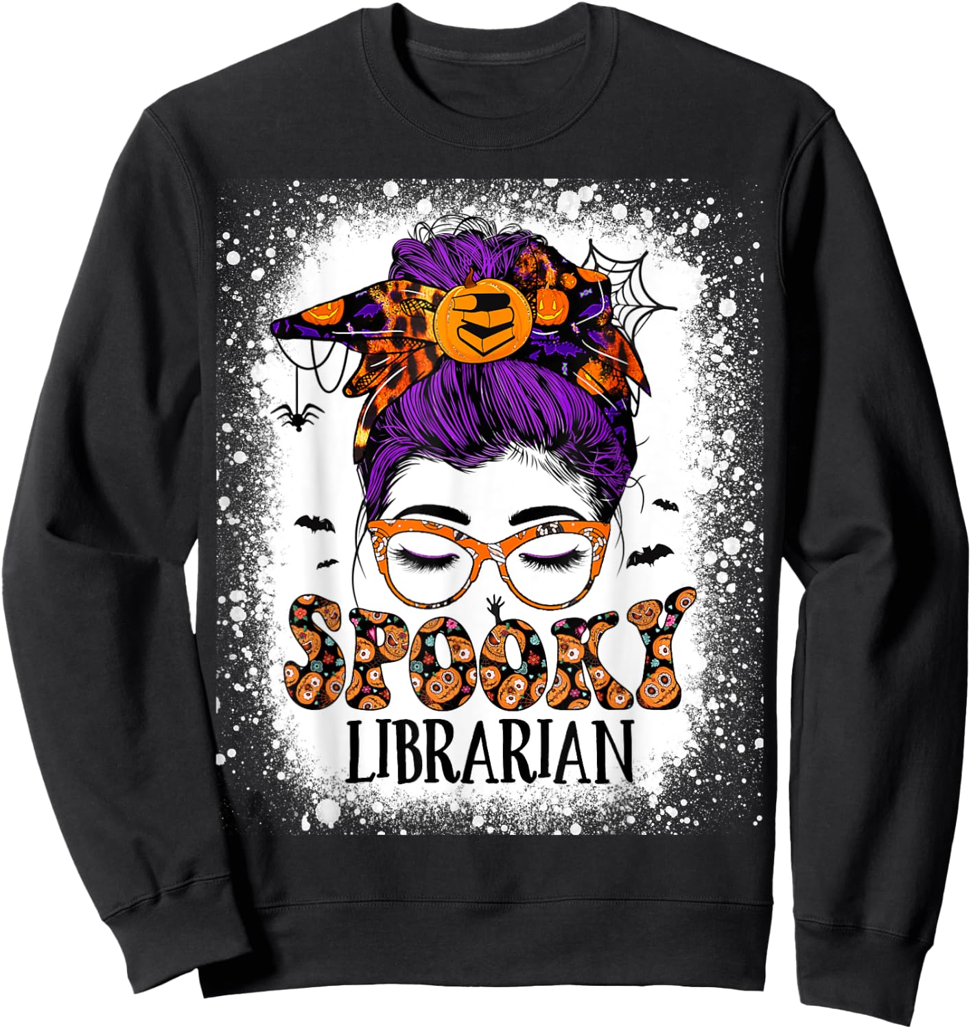 Spooky Librarian Teacher Halloween Messy Bun Book Library Sweatshirt - Sweatshirt | Black