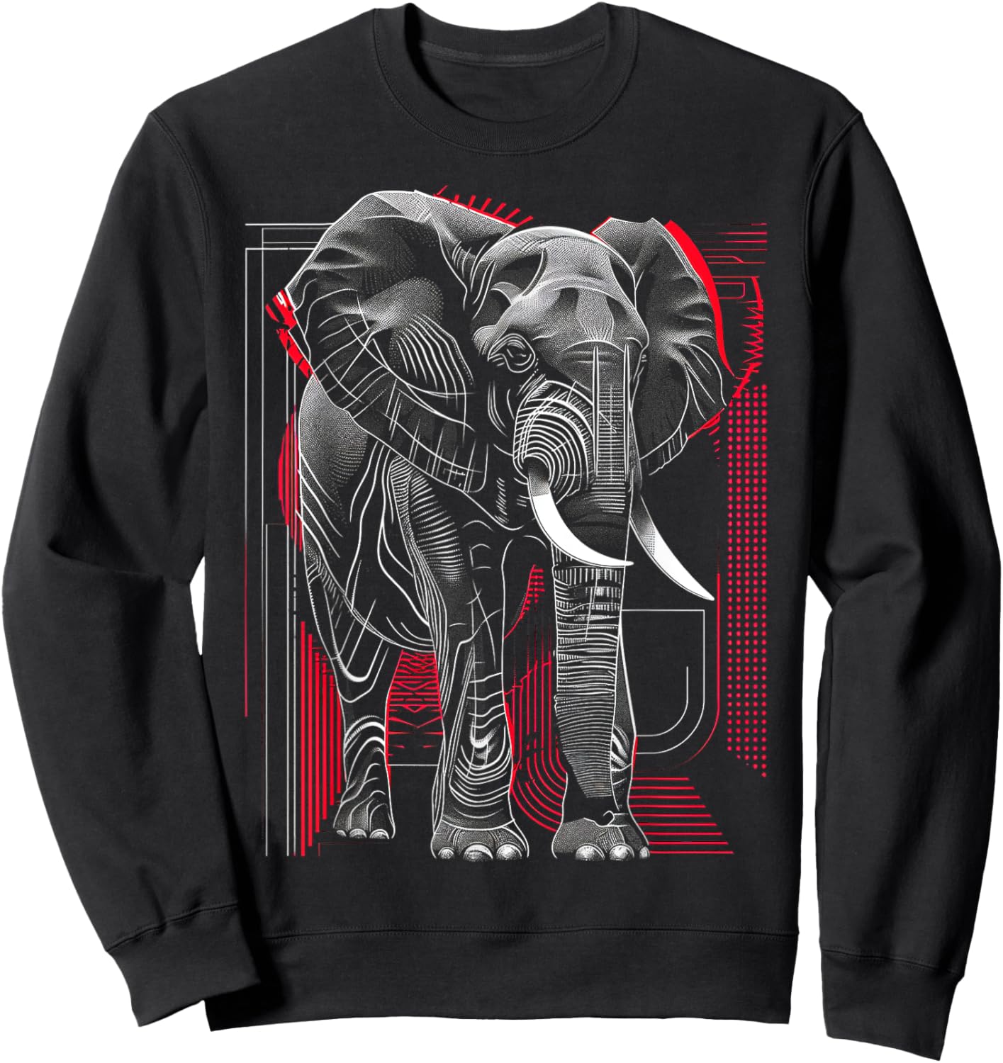 Elephant Geometric Abstract Animal Drawing Art Elephant Sweatshirt - Sweatshirt | Black