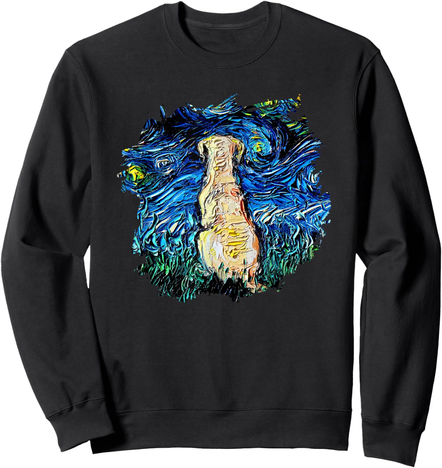Yellow Labrador Starry Night Impressionist Dog Art by Aja Women Kids Sweatshirt - Sweatshirt | Black