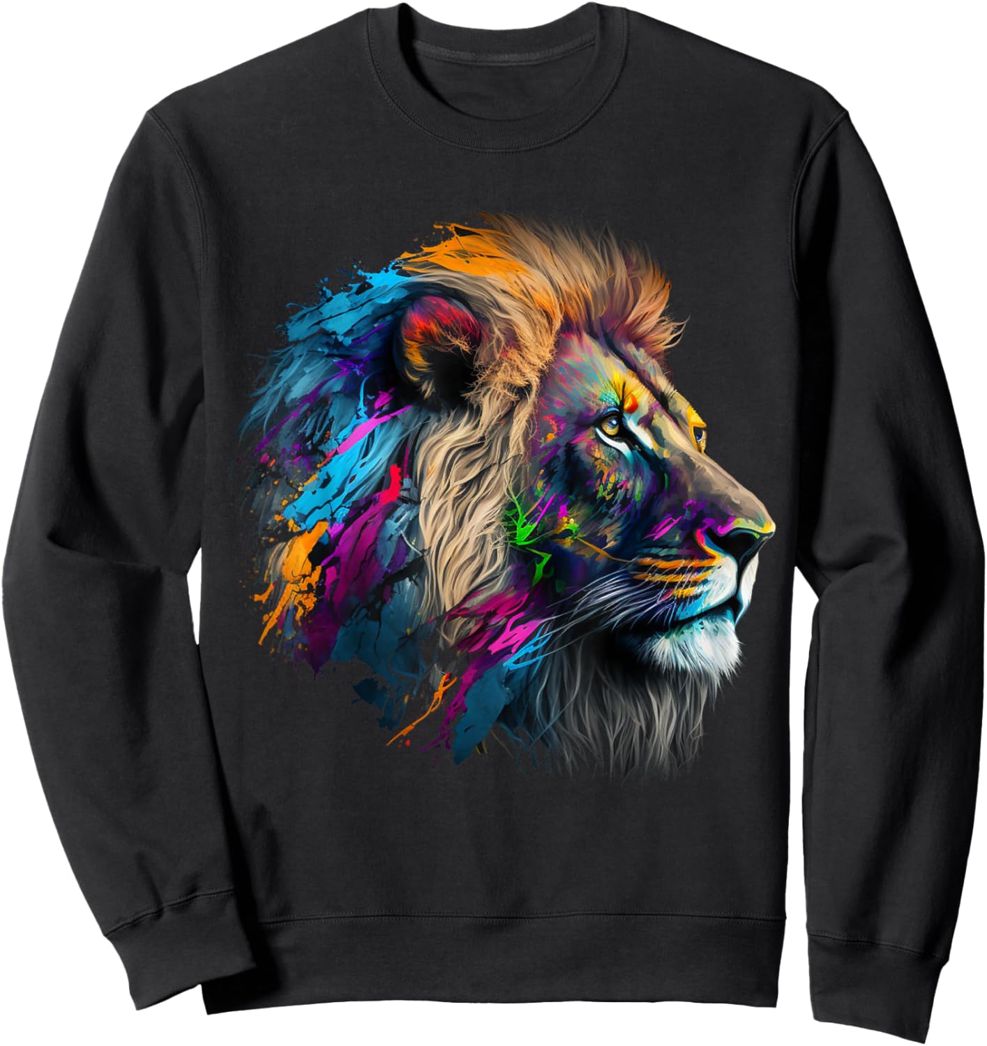 Lion Animal Print Art Animal Lovers Colourful Lion Sweatshirt - Sweatshirt | Black
