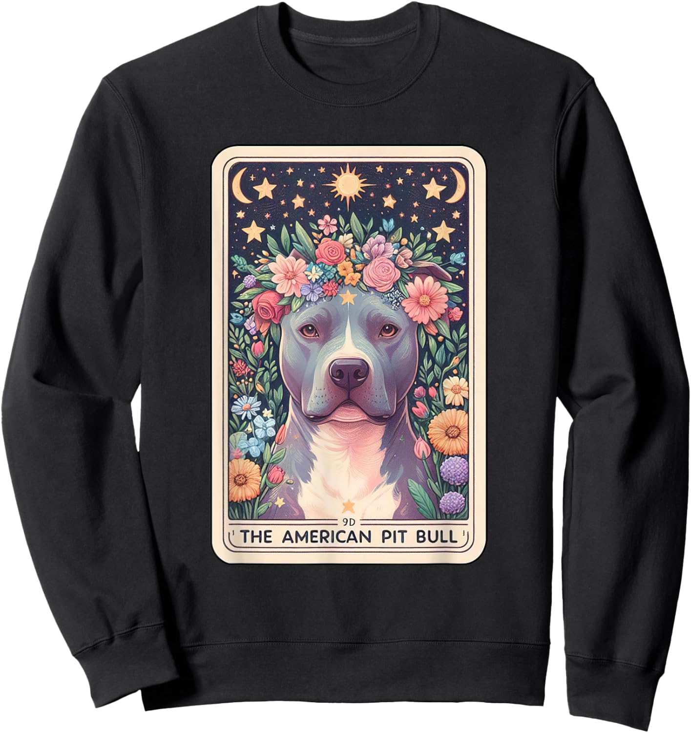 Pitbull Dog Floral Boho Flowers Tarot Card Sweatshirt - Sweatshirt | Black