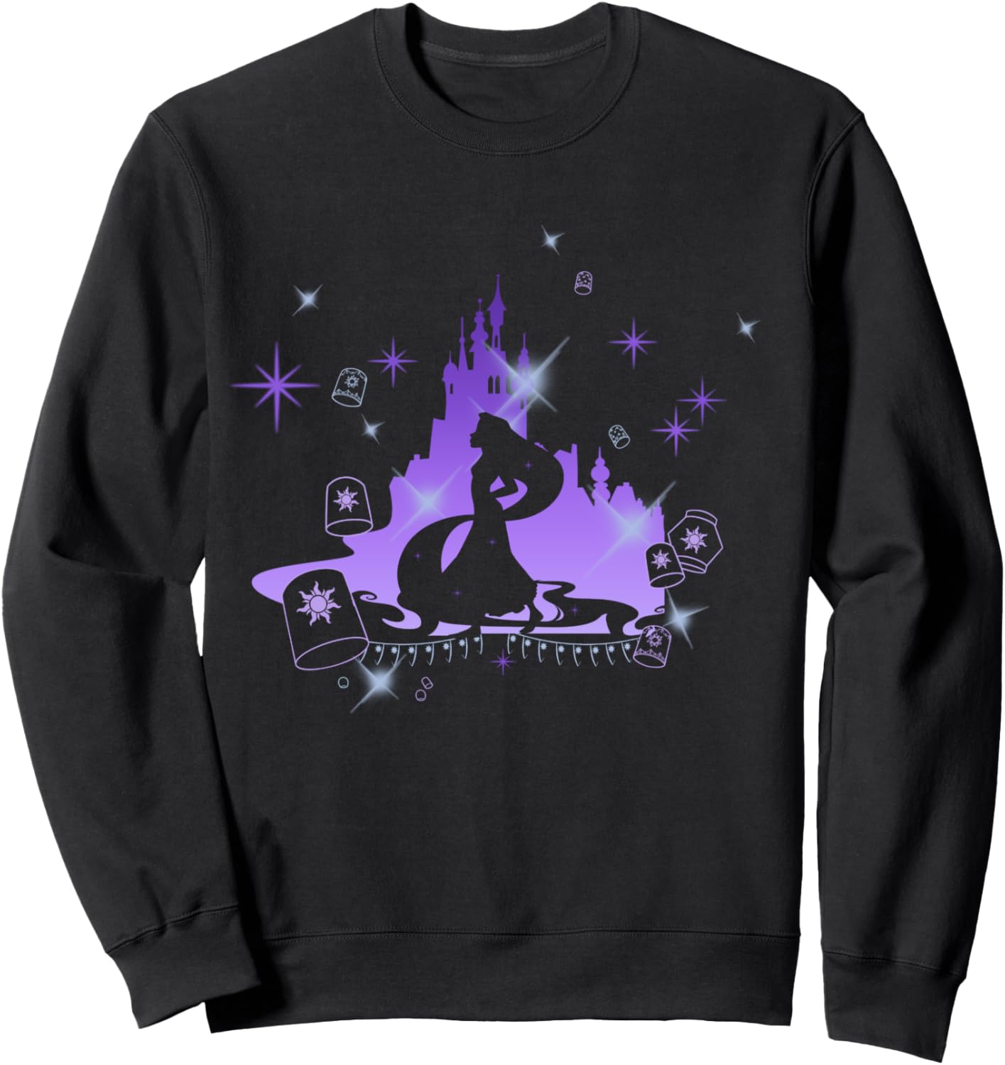 Disney Tangled Rapunzel And Lanterns Castle Silhouette Sweatshirt - Sweatshirt | Black