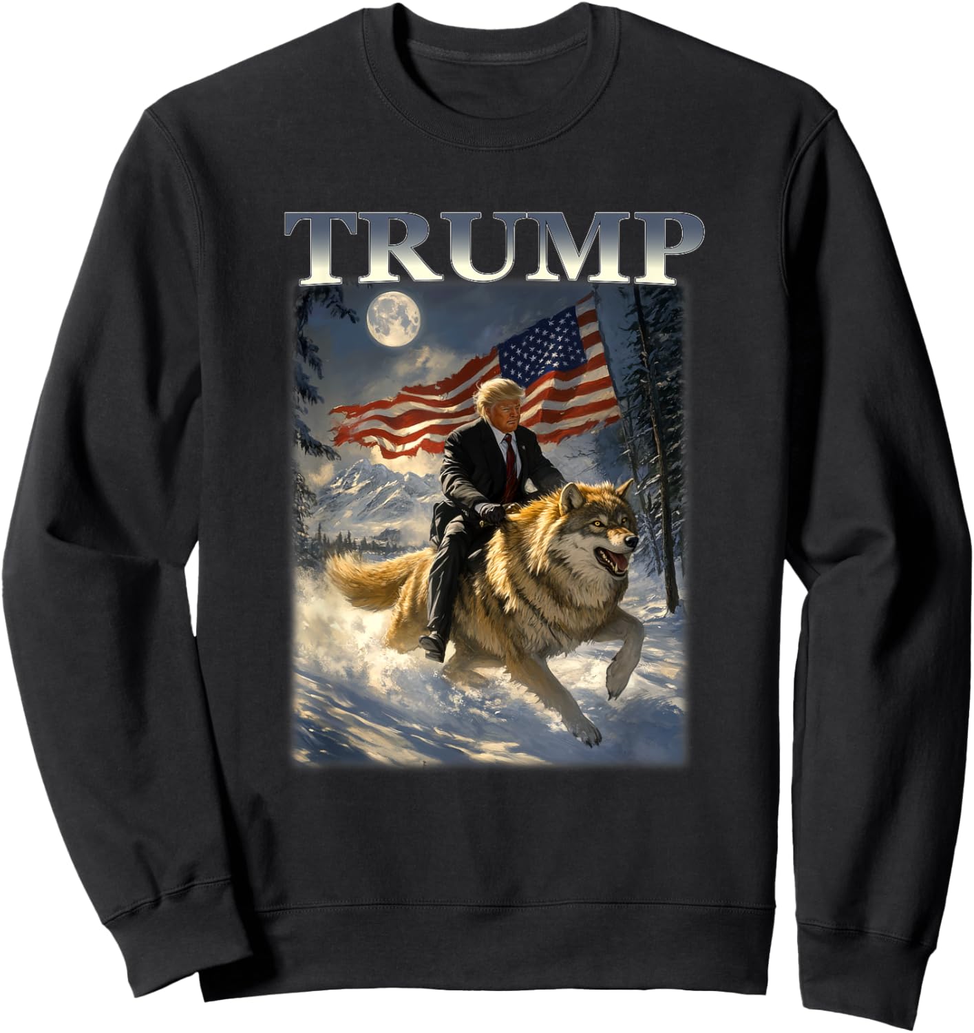 Donald Trump 2024 Riding Wolf American Flag Sweatshirt - Sweatshirt | Black