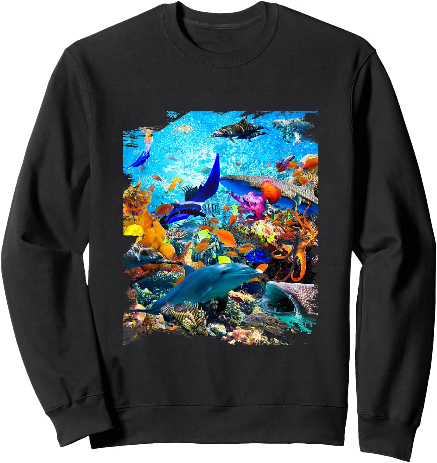 Ocean Dolphin Shark Turtle Coral Sea Fish Orca Whale Reef Sweatshirt - Sweatshirt | Black