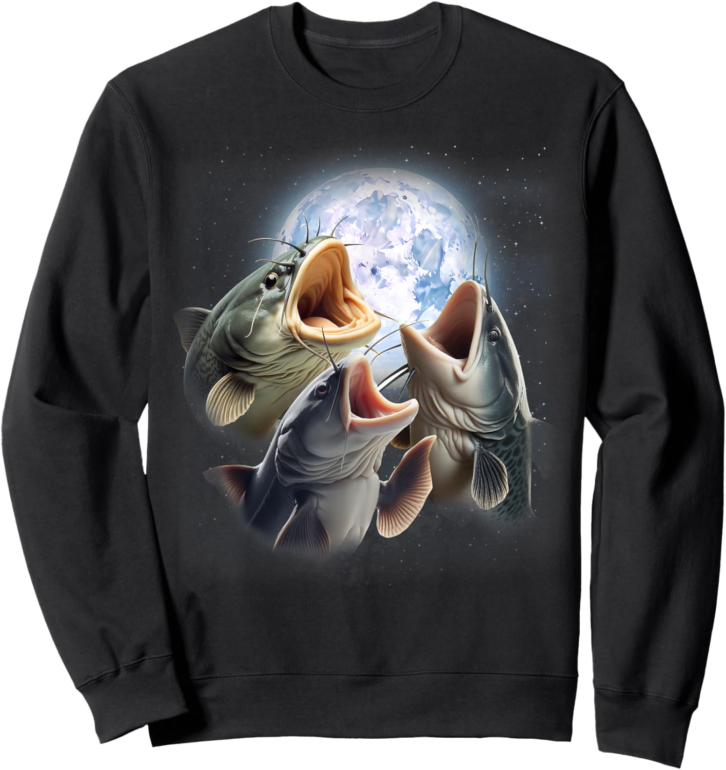 3 Catfish Howling At The Moon Funny Catfish Fishing Lover Sweatshirt - Sweatshirt | Black