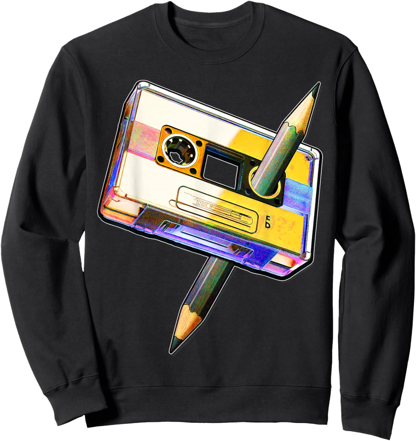 80s Cassette Tape Pencil 1980s Retro Vintage Music Mixtape Sweatshirt - Sweatshirt | Black