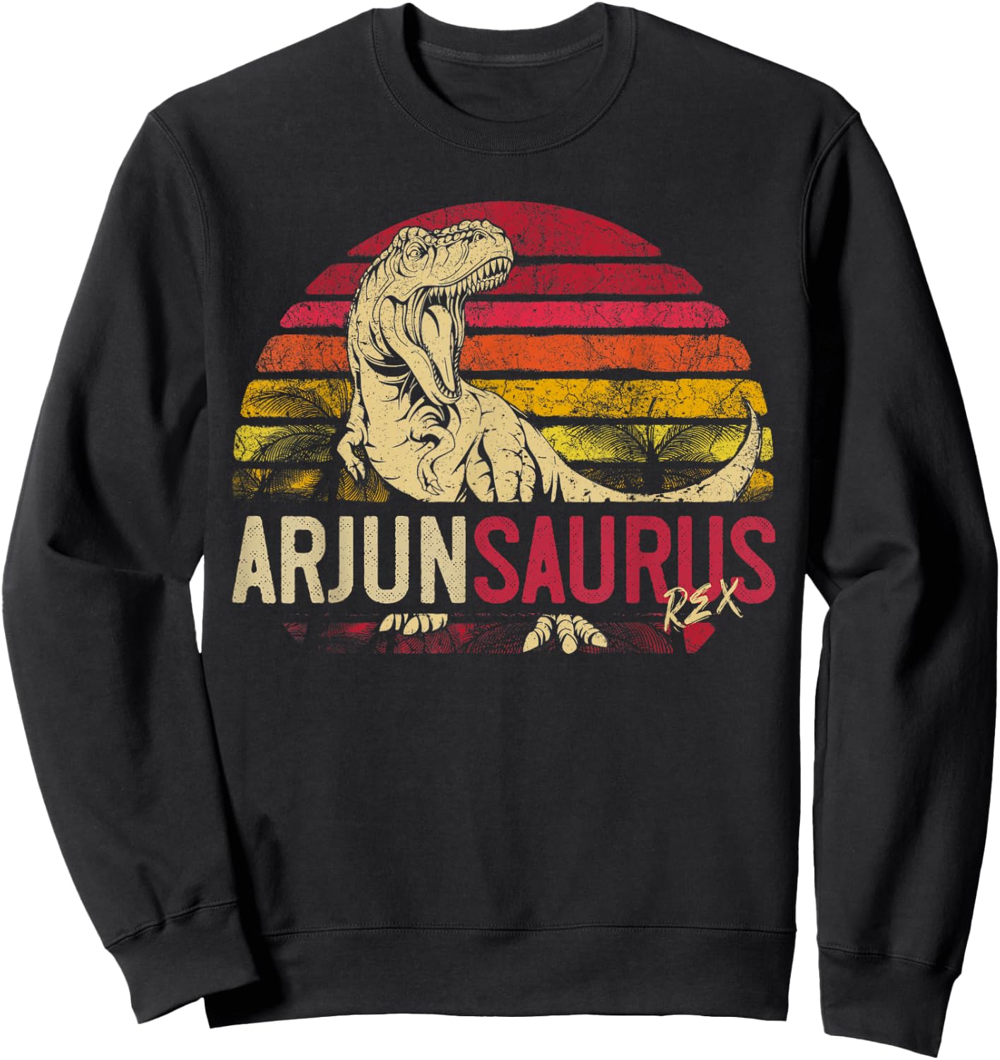 Arjun Saurus Funny Personalized Dinosaur T Rex Name Boy Gift Sweatshirt - Sweatshirt | Black