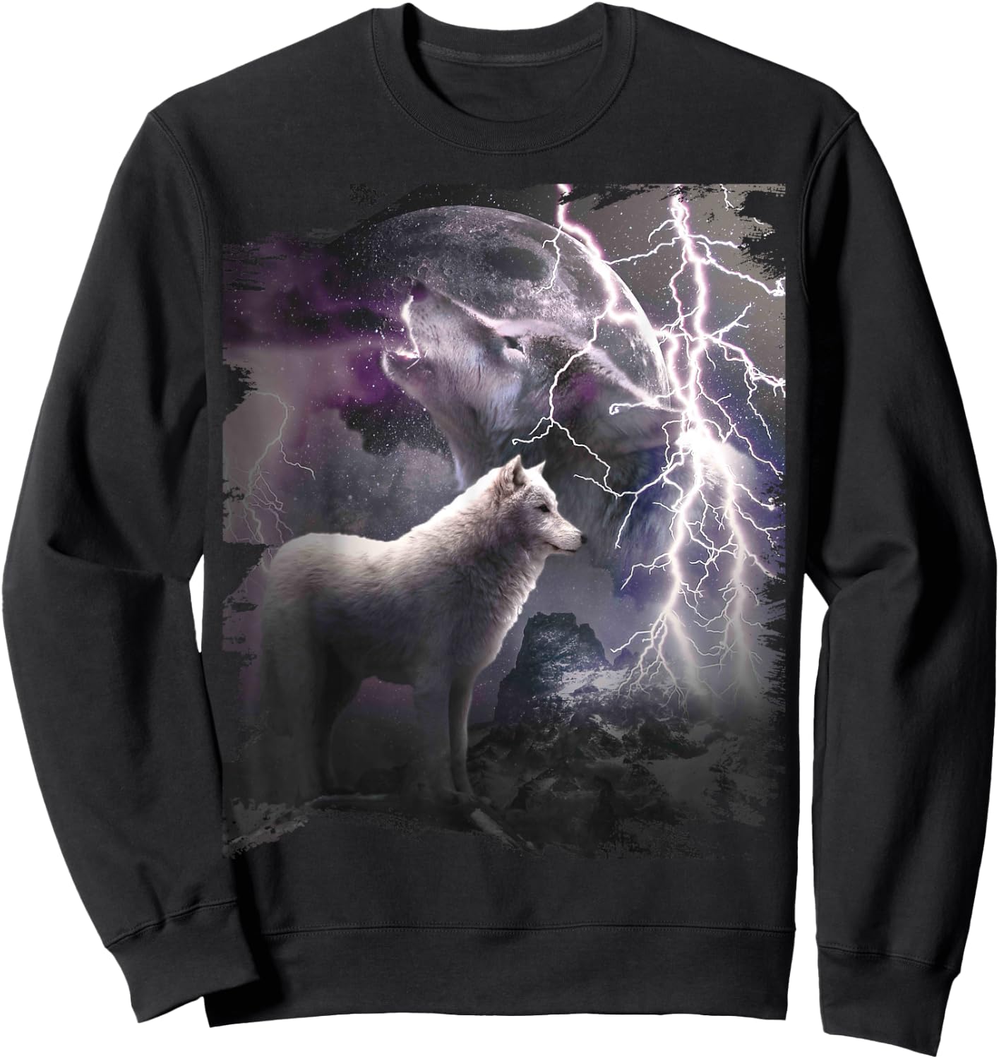Lightning Wolf Howling At The Moon Sweatshirt - Sweatshirt | Black