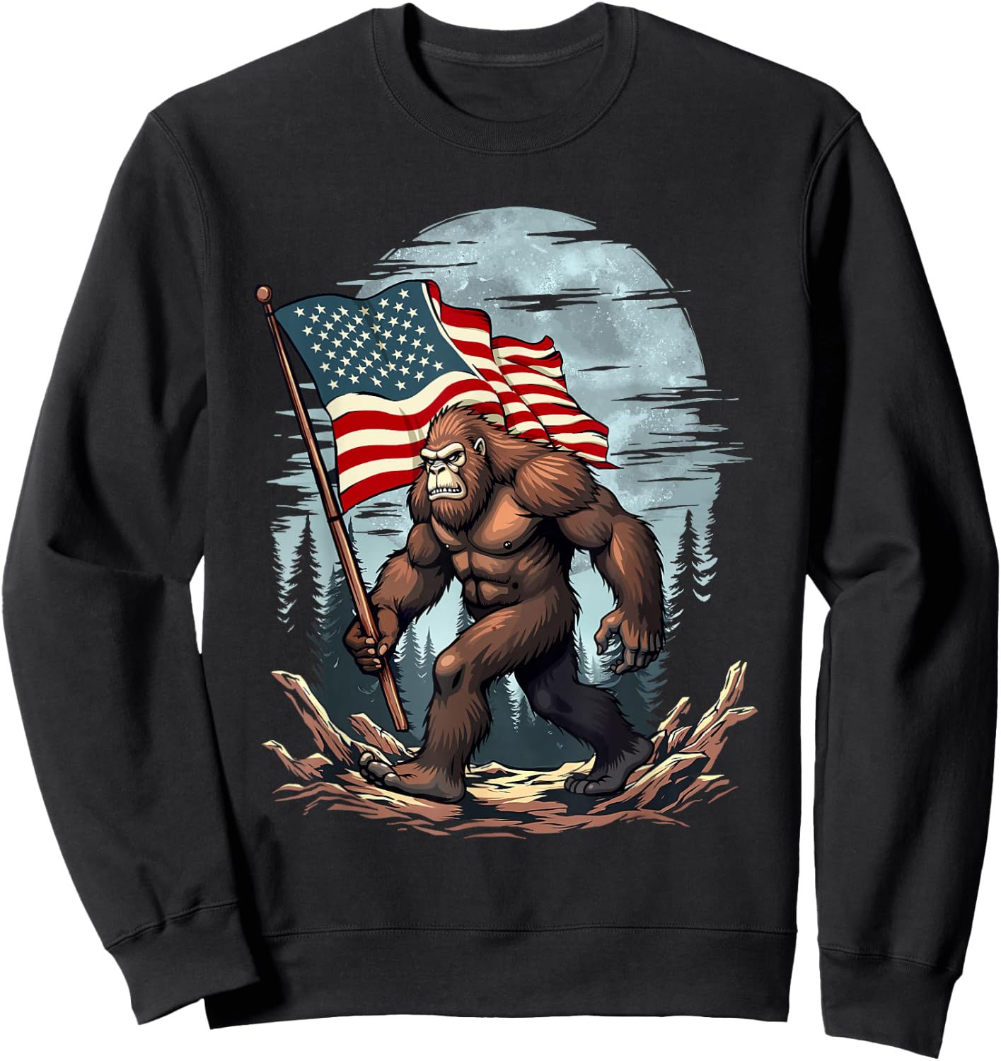 Patriotic Bigfoot - USA Flag 4th of July 4 Sweatshirt - Sweatshirt | Black