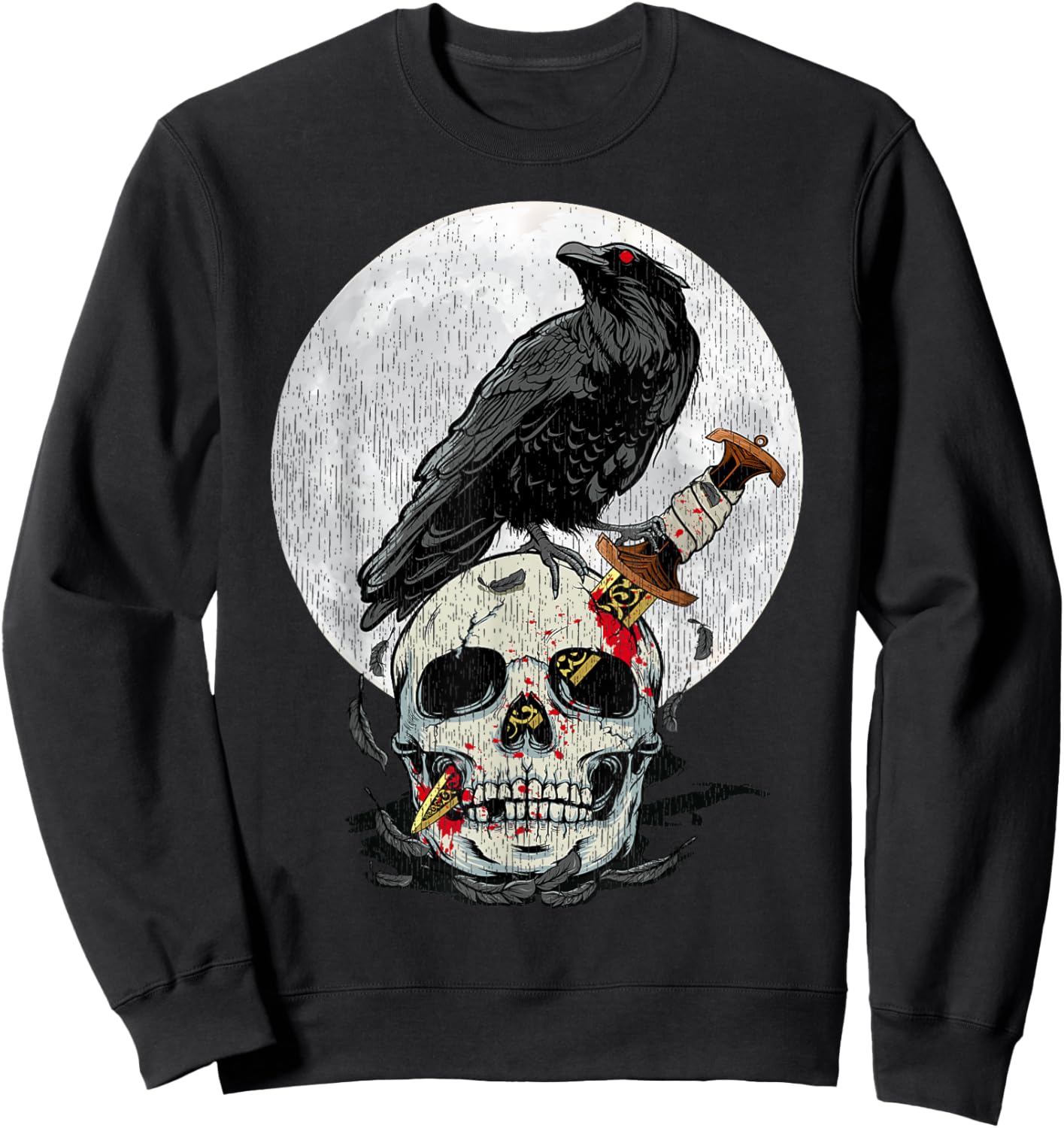 Bird Lover Vintage Crow Skull Moon Raven Gothic Sweatshirt - Sweatshirt | Black
