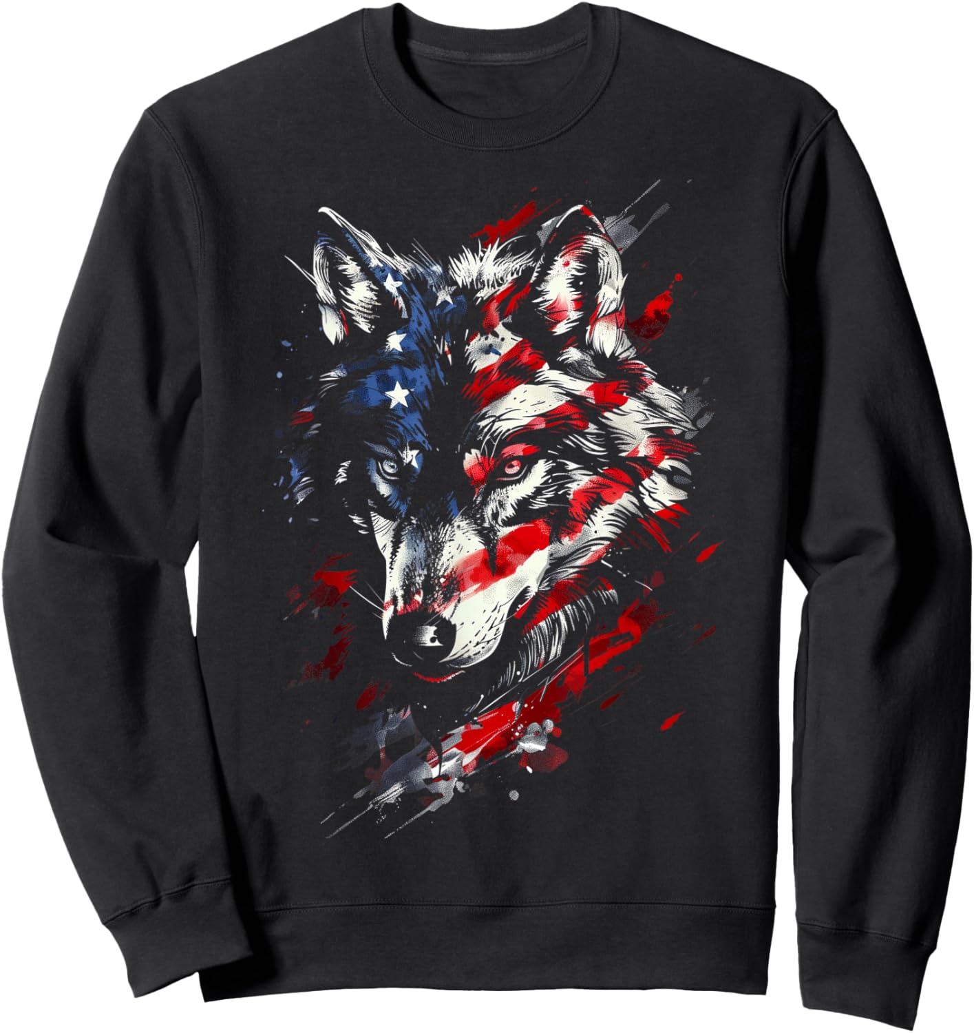 Wolf American Flag USA Patriotic Wolf Lover Sweatshirt - Sweatshirt | Black