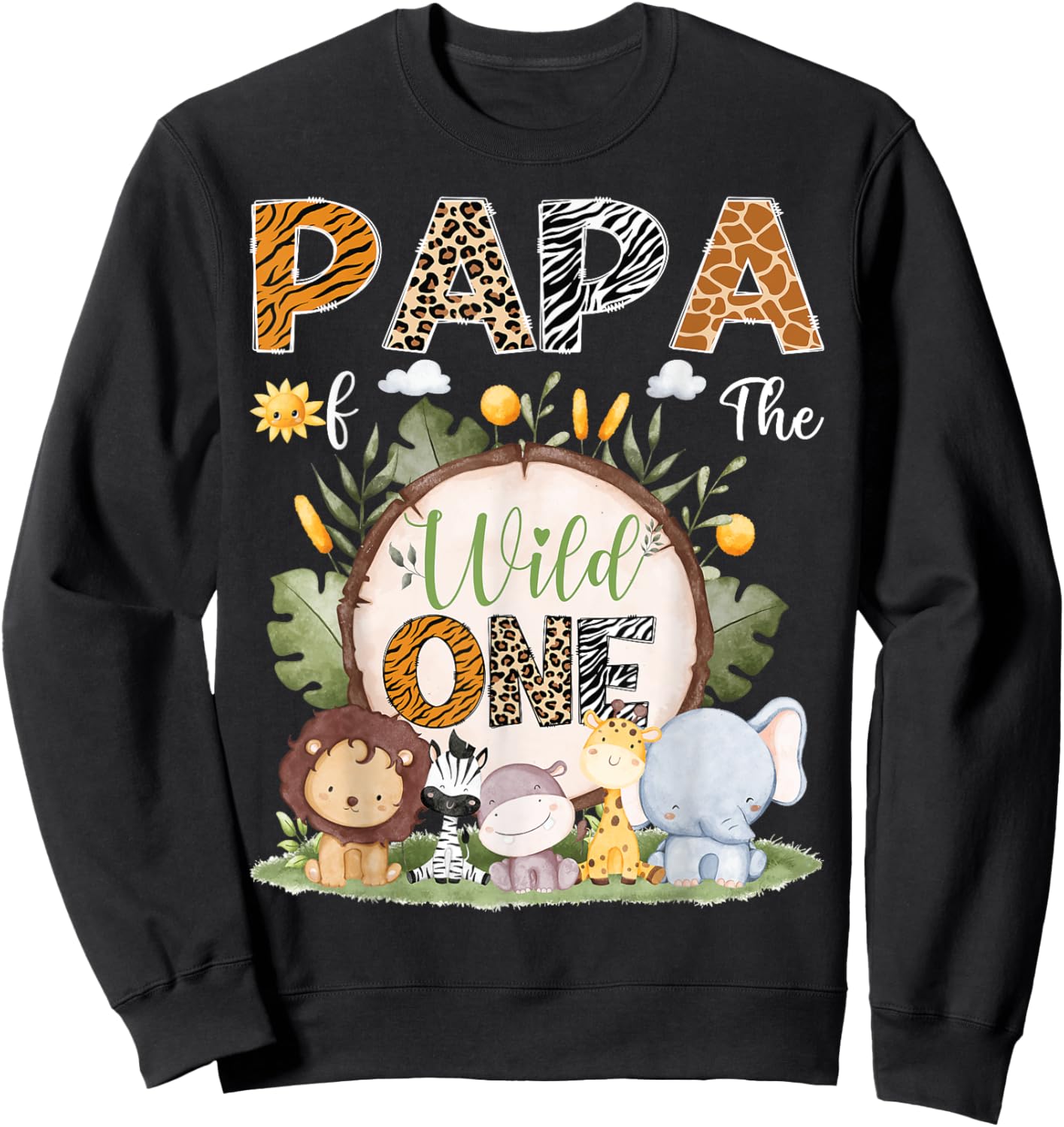 Papa Of The Wild One 1St Birthday Kids Safari Woodland Sweatshirt - Sweatshirt | Black