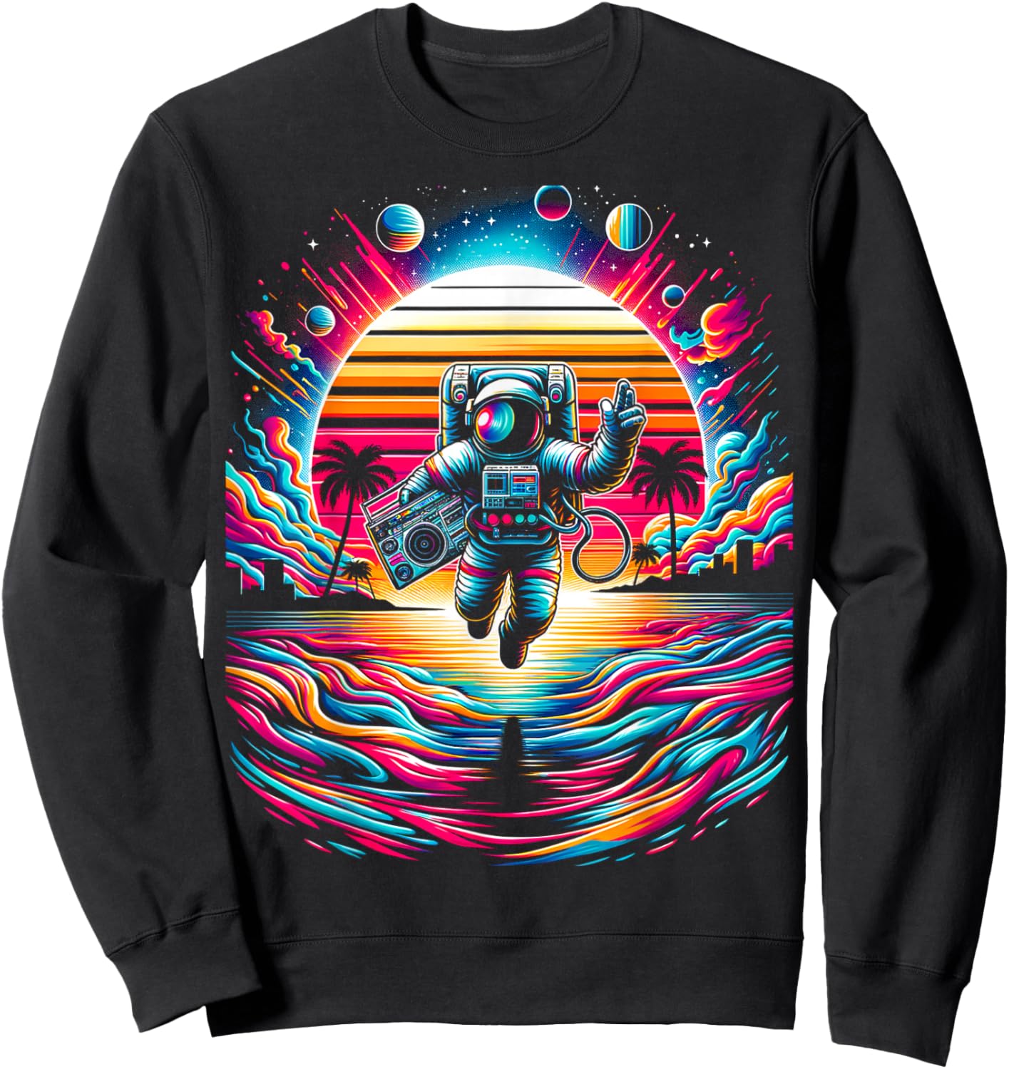 Flying Astronaut | Men Women XS - 6XL | Graphic Sweatshirt - Sweatshirt | Black