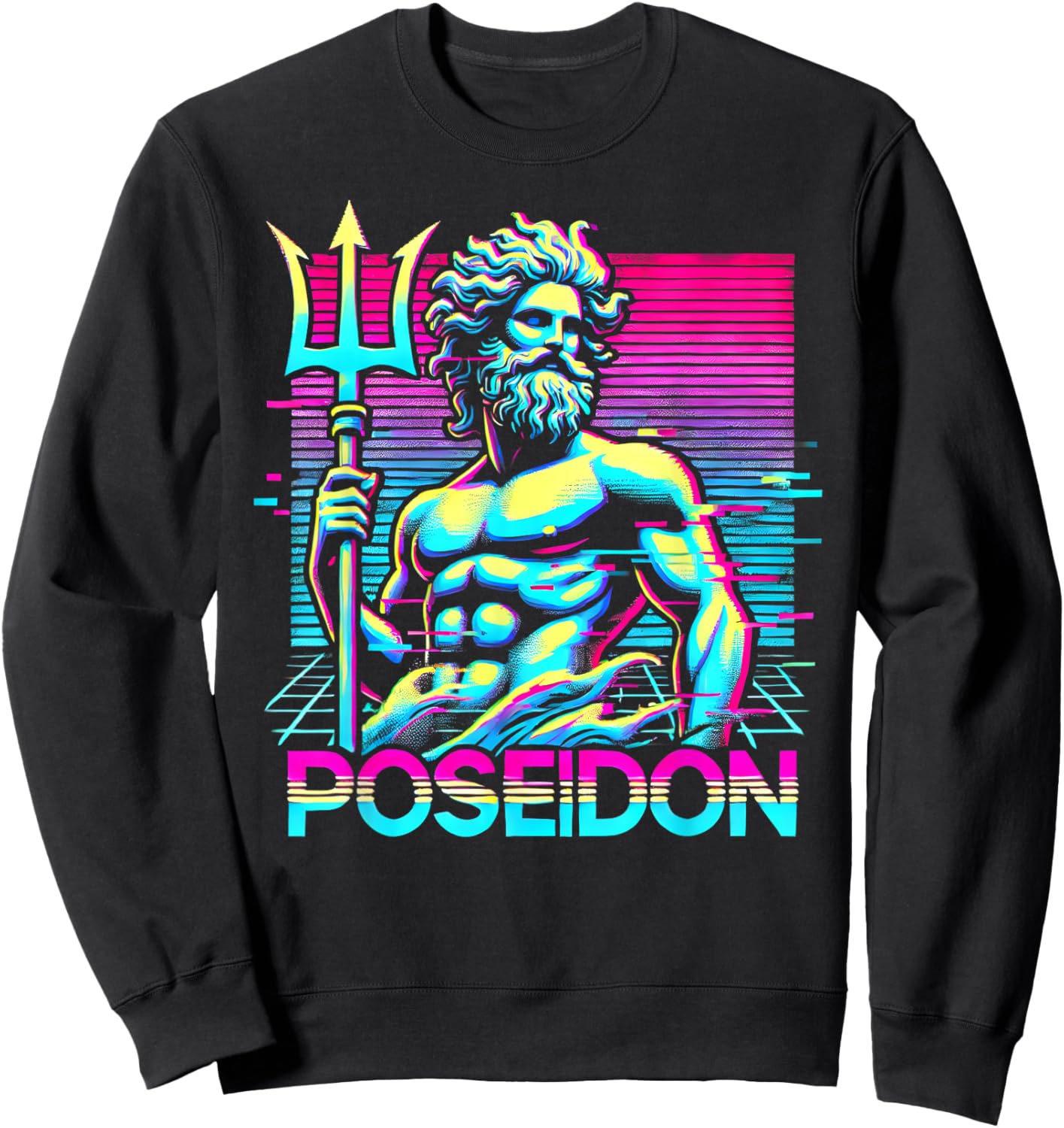 Poseidon Greek Mythology Ancient Greece Vaporwave style Sweatshirt - Sweatshirt | Black