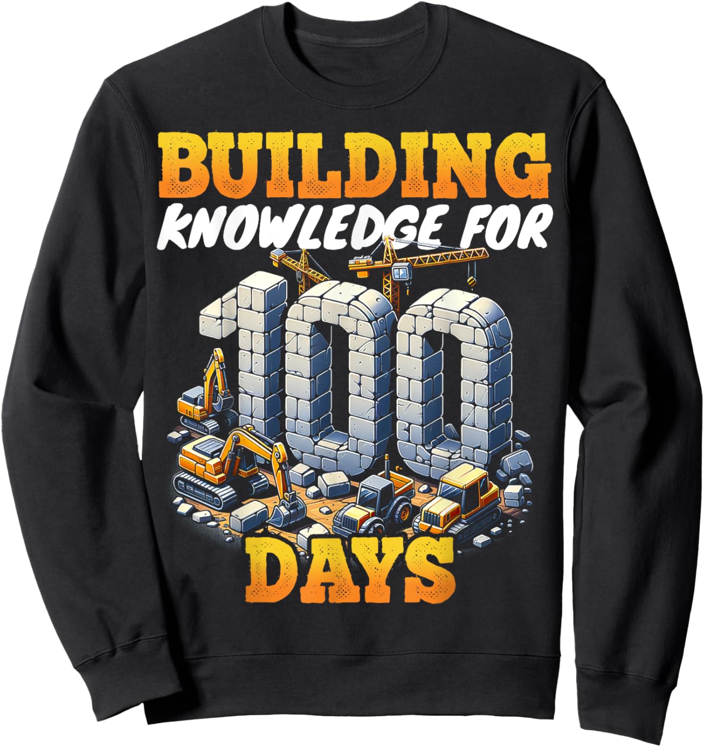 100 Days of School Boys Teacher 100th Day Construction Truck Sweatshirt - Sweatshirt | Black