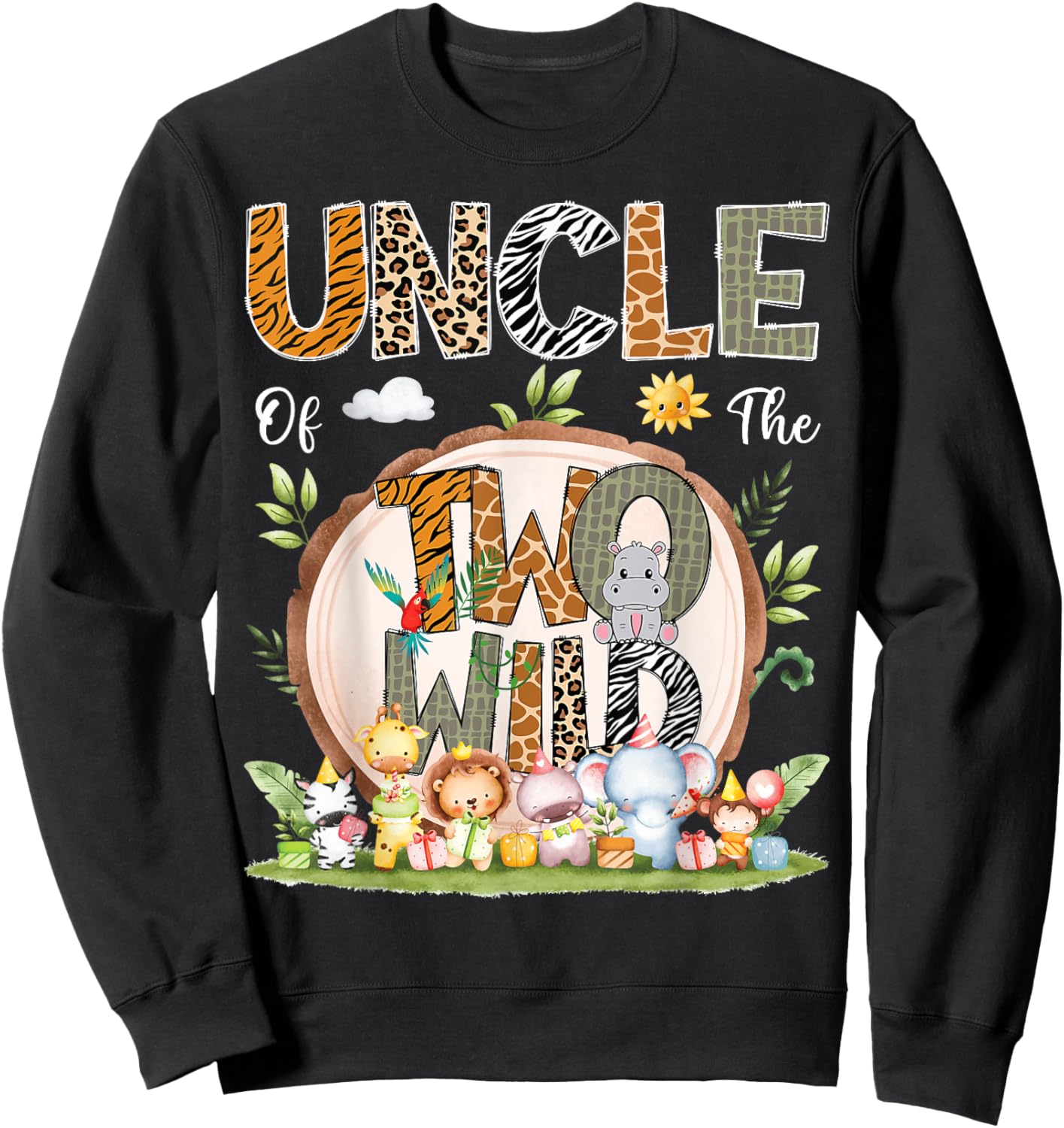Uncle Of The Two Wild Animal Safari 2Nd Birthday Party Sweatshirt - Sweatshirt | Black