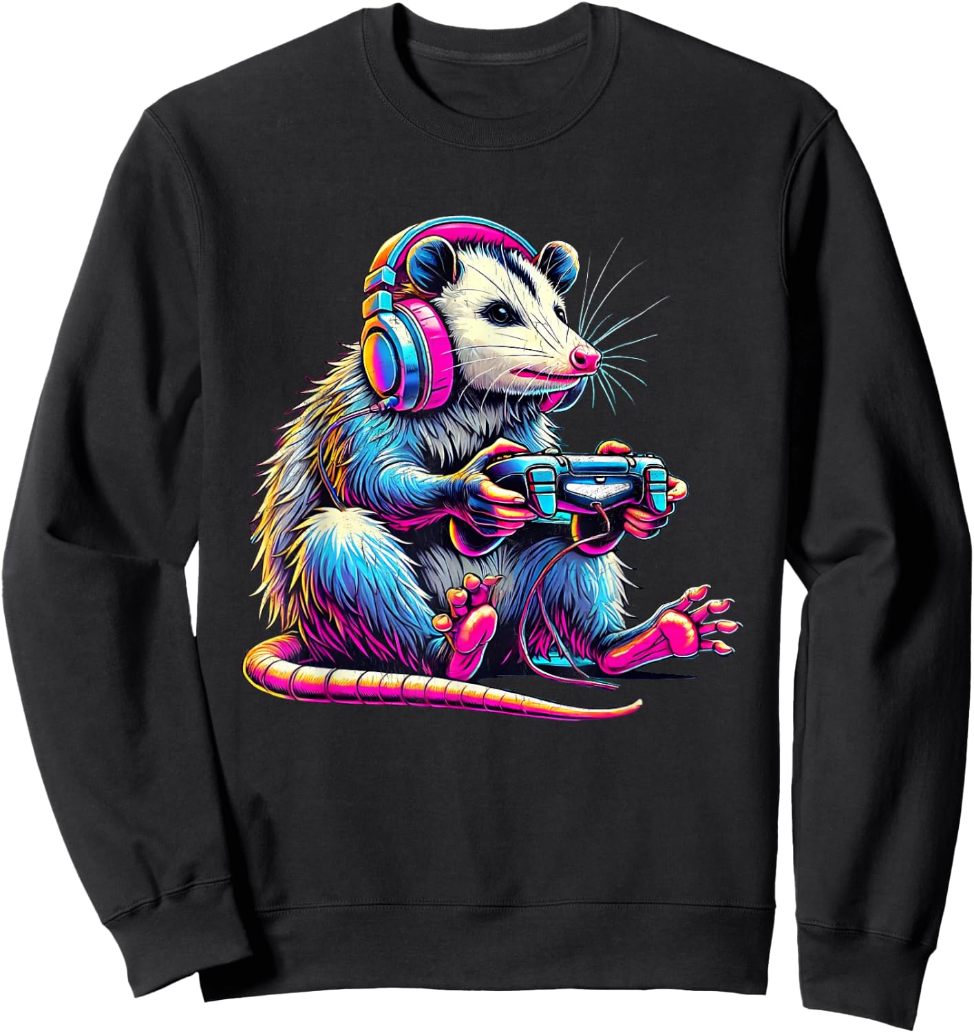 Funny Retro Opossum Gaming - -Adults/Kids - Black - Small - Short Sleeve - - Retro Gaming - Opossum Lover & Gamer Sweatshirt - Sweatshirt | Black
