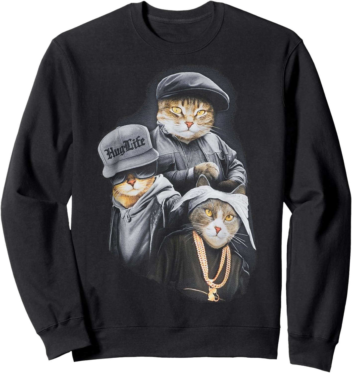 Hug Life Cat Designs Black Adult Classic Fit Modern Classic Cartoon Life Sweatshirt - Sweatshirt | Black