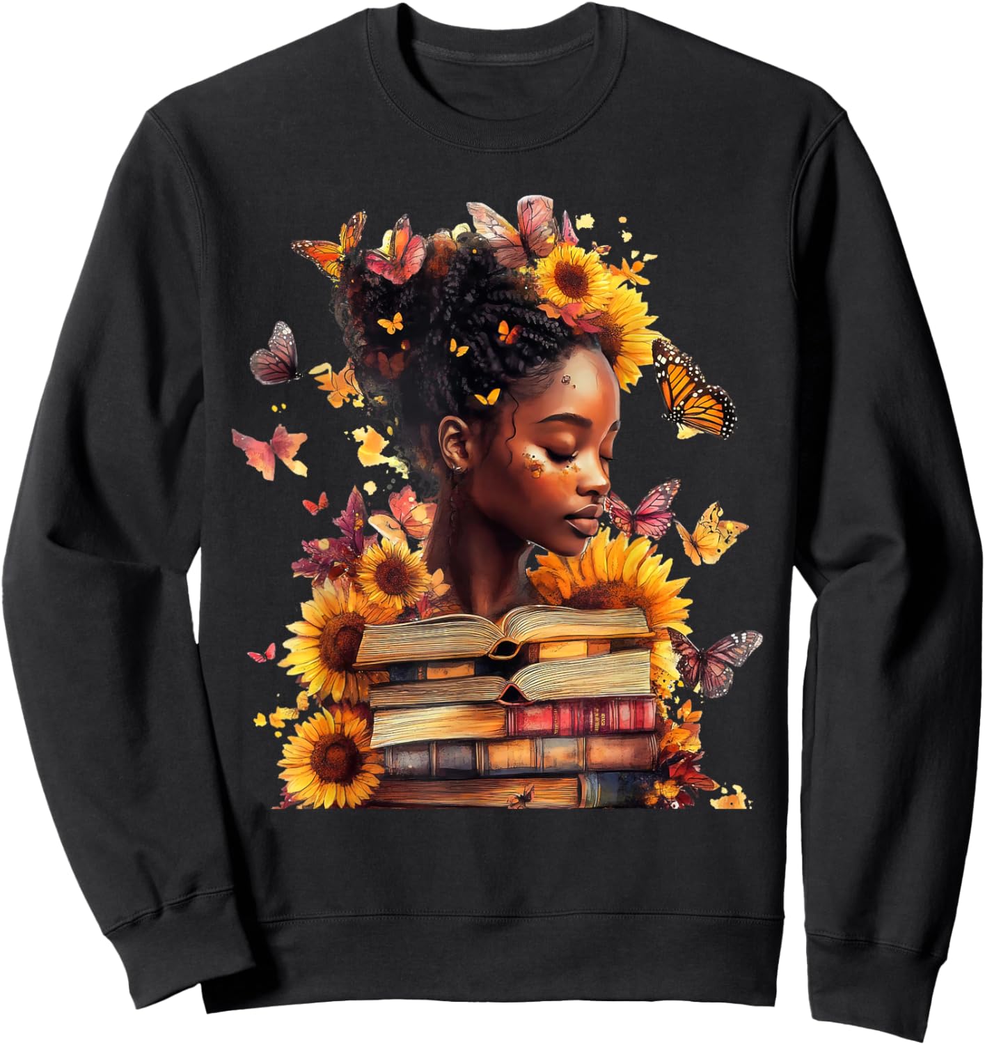 Queen Melanin Black Women Butterfly Sunflower Black History Sweatshirt - Sweatshirt | Black
