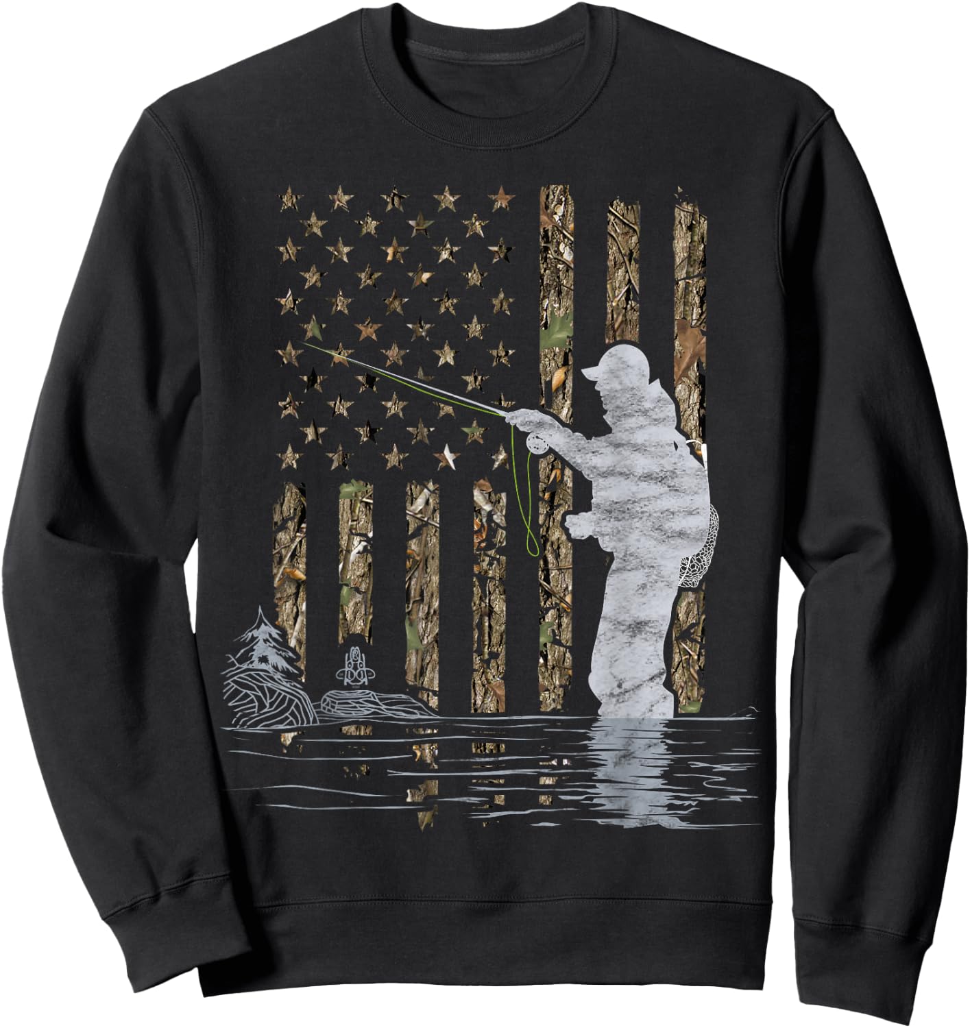 Fly Fishing Fisherman American Flag Camouflage Fly Tying Sweatshirt - Sweatshirt | Black