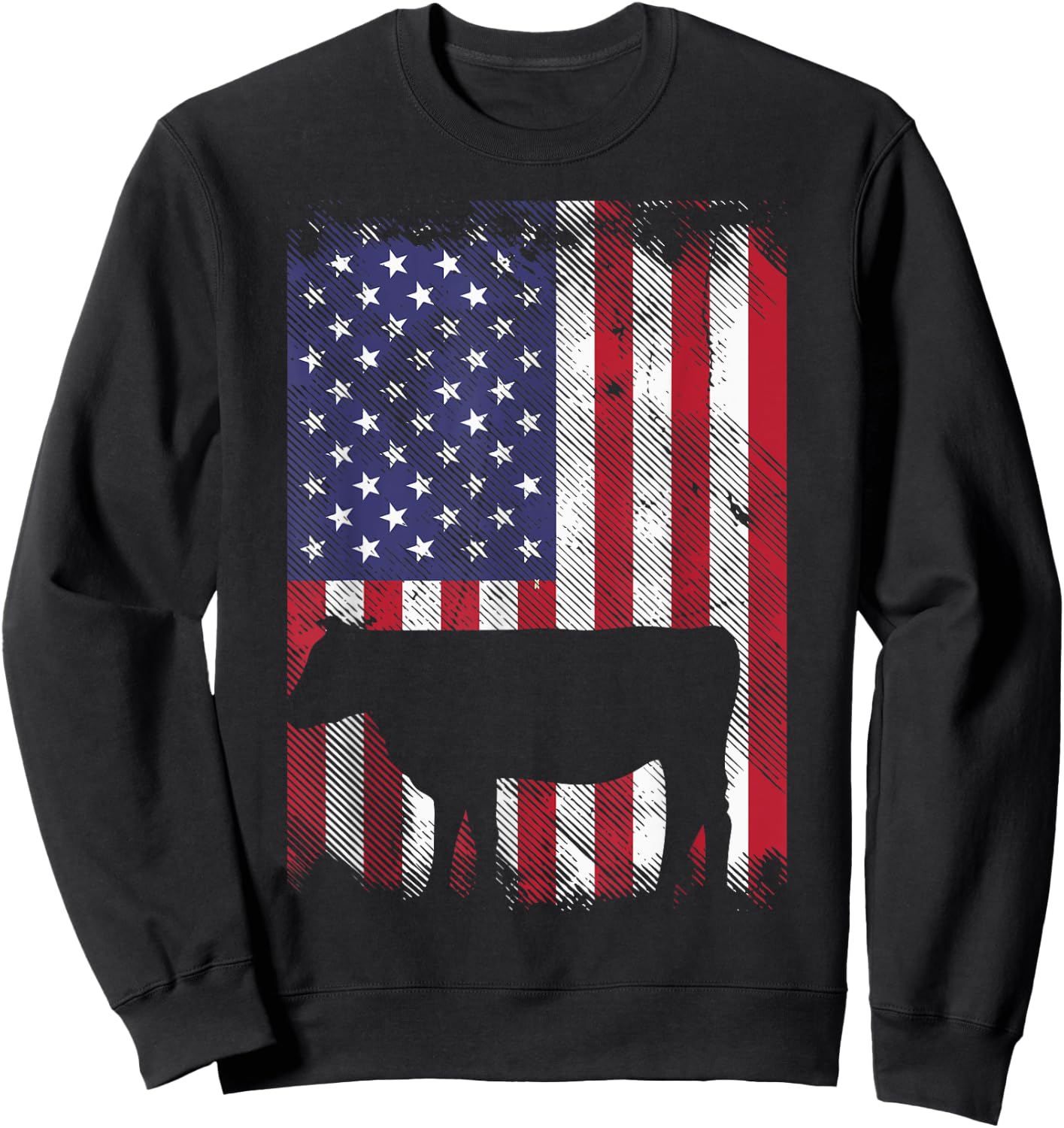 American Flag Cow Vintage Farm Animal Patriotic Farmer Gift Sweatshirt - Sweatshirt | Black