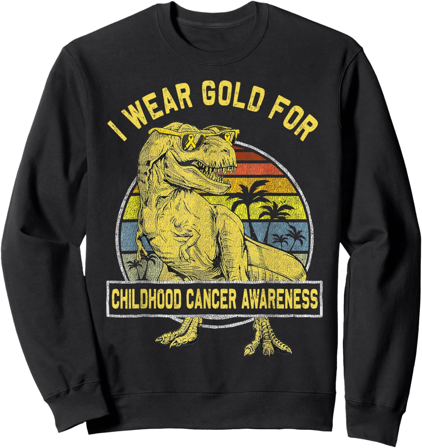 I Wear Gold For Childhood Cancer Awareness Dinosaur Boys Sweatshirt - Sweatshirt | Black