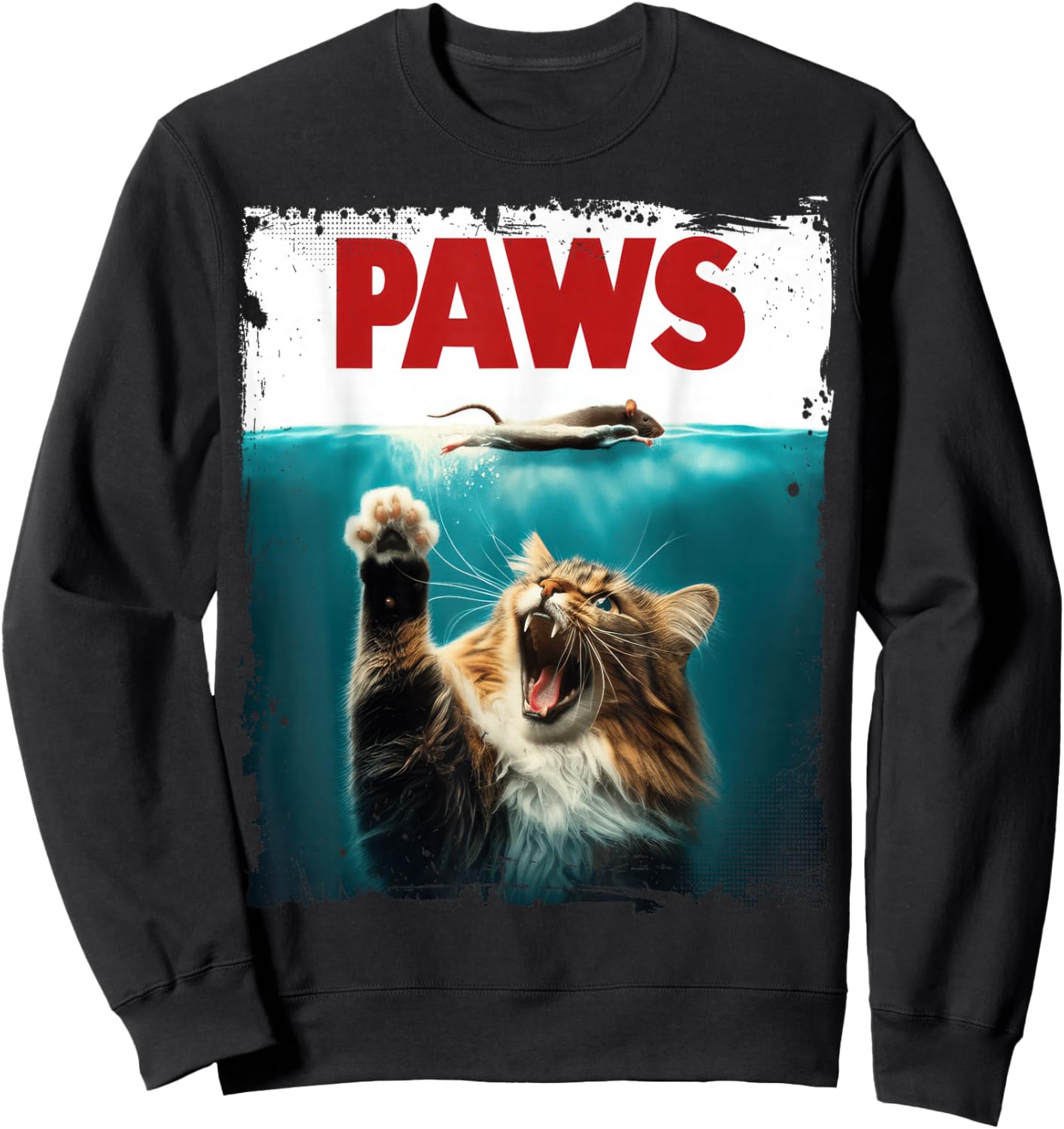 Paws Cat and Mouse Shark Parody Funny Cat Lovers Sweatshirt - Sweatshirt | Black