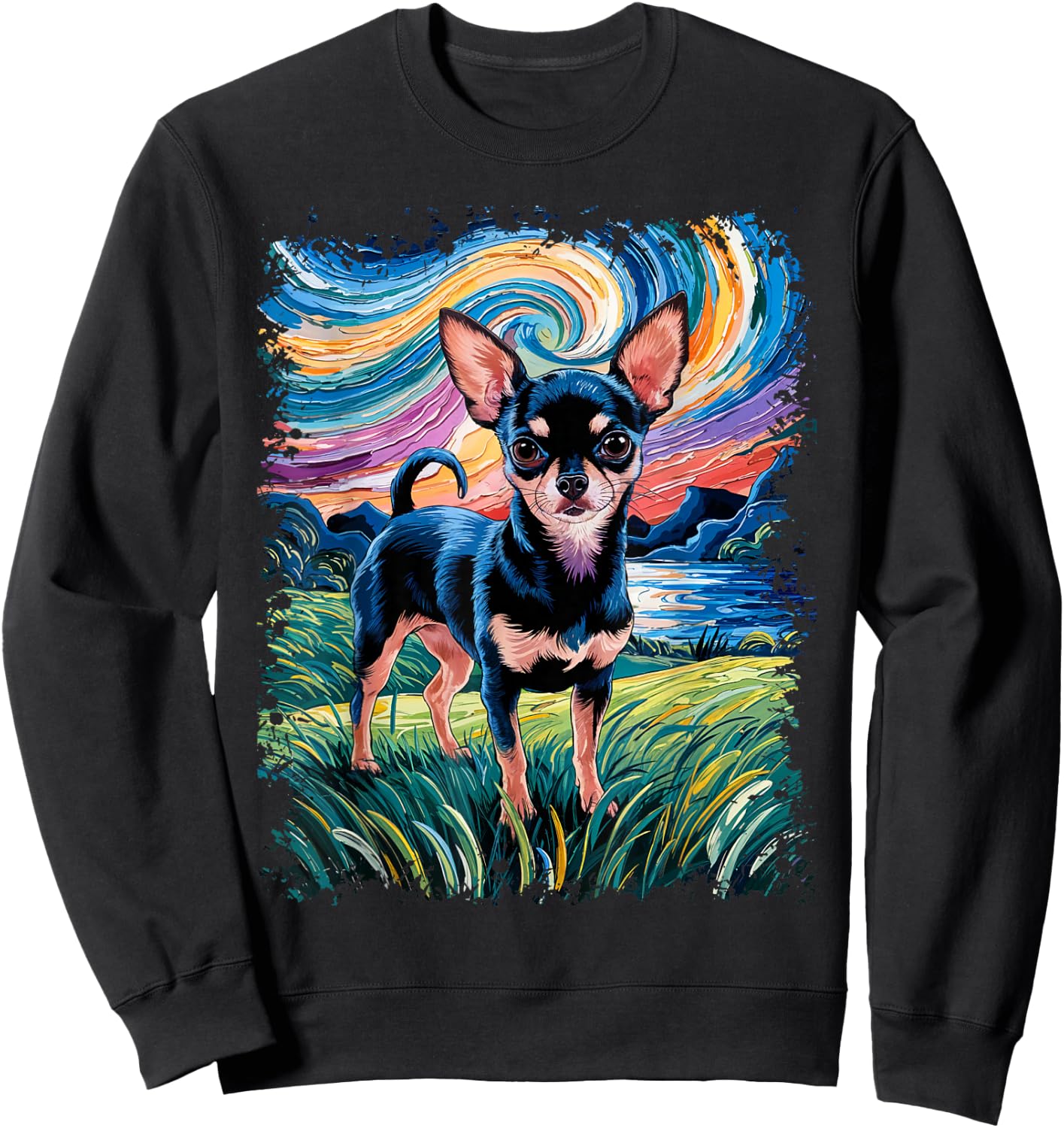 Black and Tan Smooth Chihuahua Starry Night Dog Sweatshirt - Sweatshirt | Black