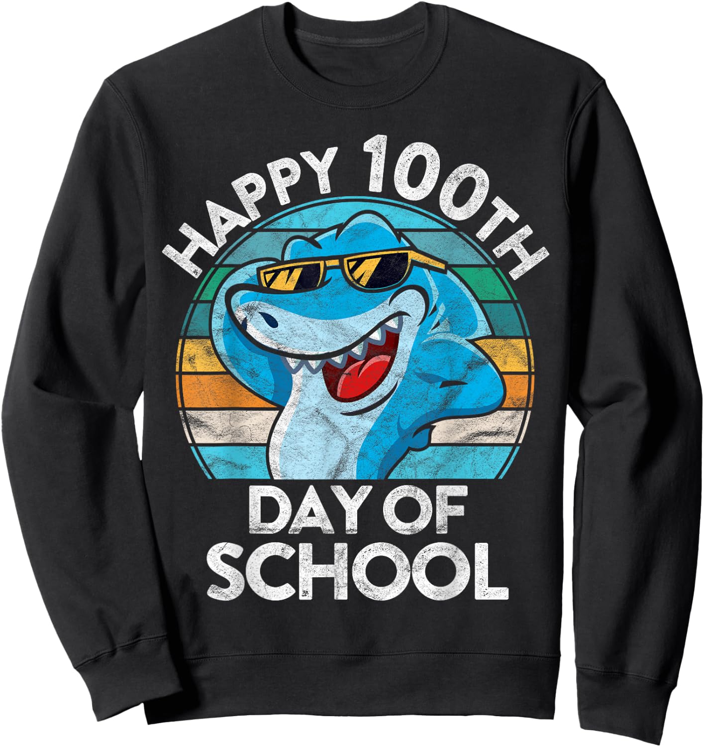 Happy 100th Day of School Gift Shark Lover Student Teacher Men Women Kids Sweatshirt - Sweatshirt | Black