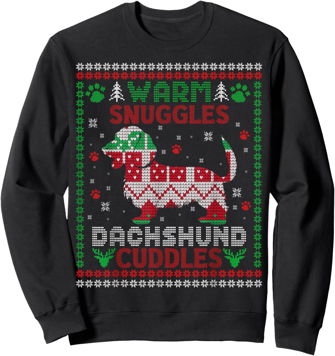 warm snuggles dachshund cuddles Christmas xmas weenie weiner Sweatshirt - Sweatshirt | Black