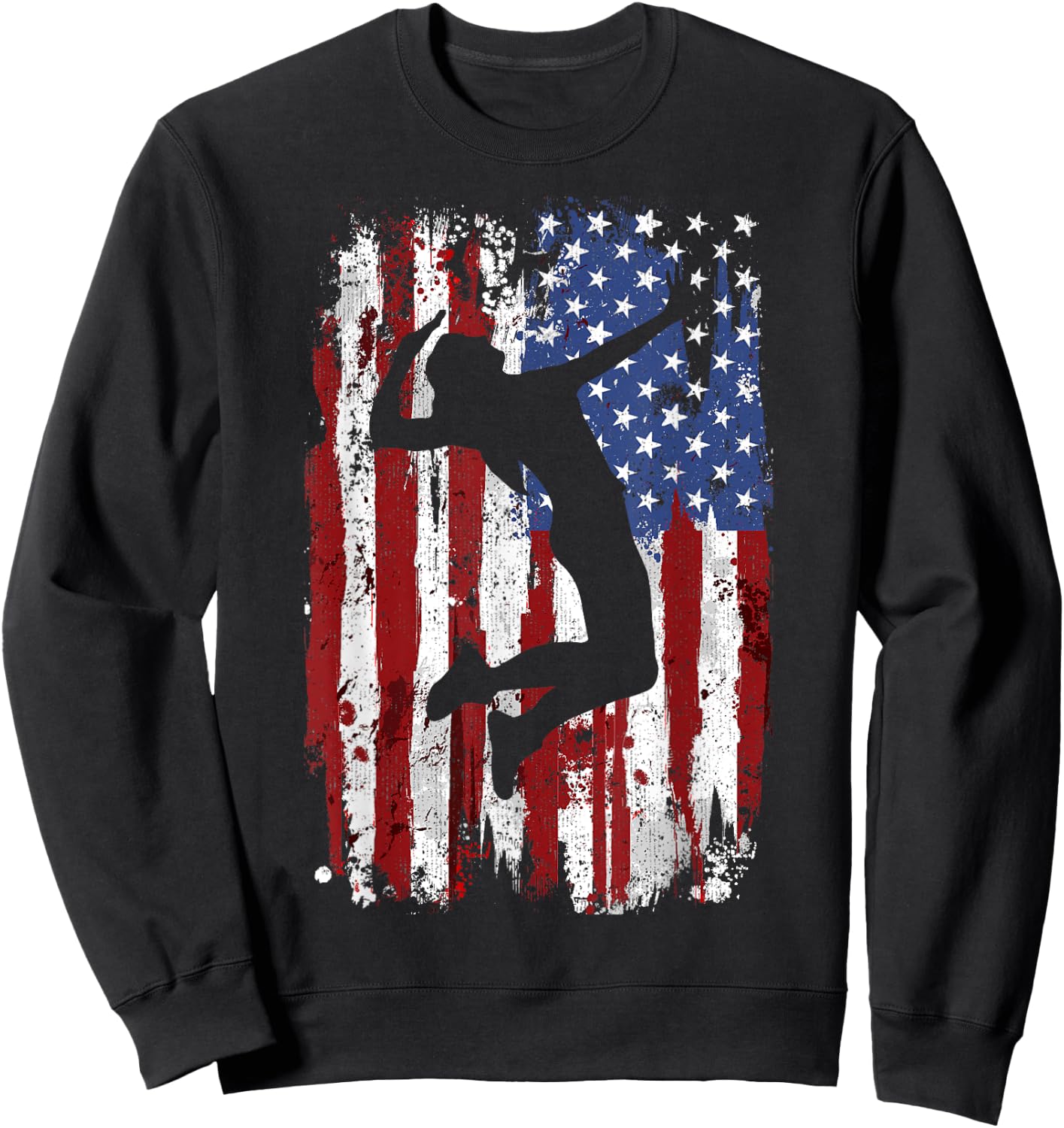 Volleyball Vintage American Flag Sweatshirt - Sweatshirt | Black