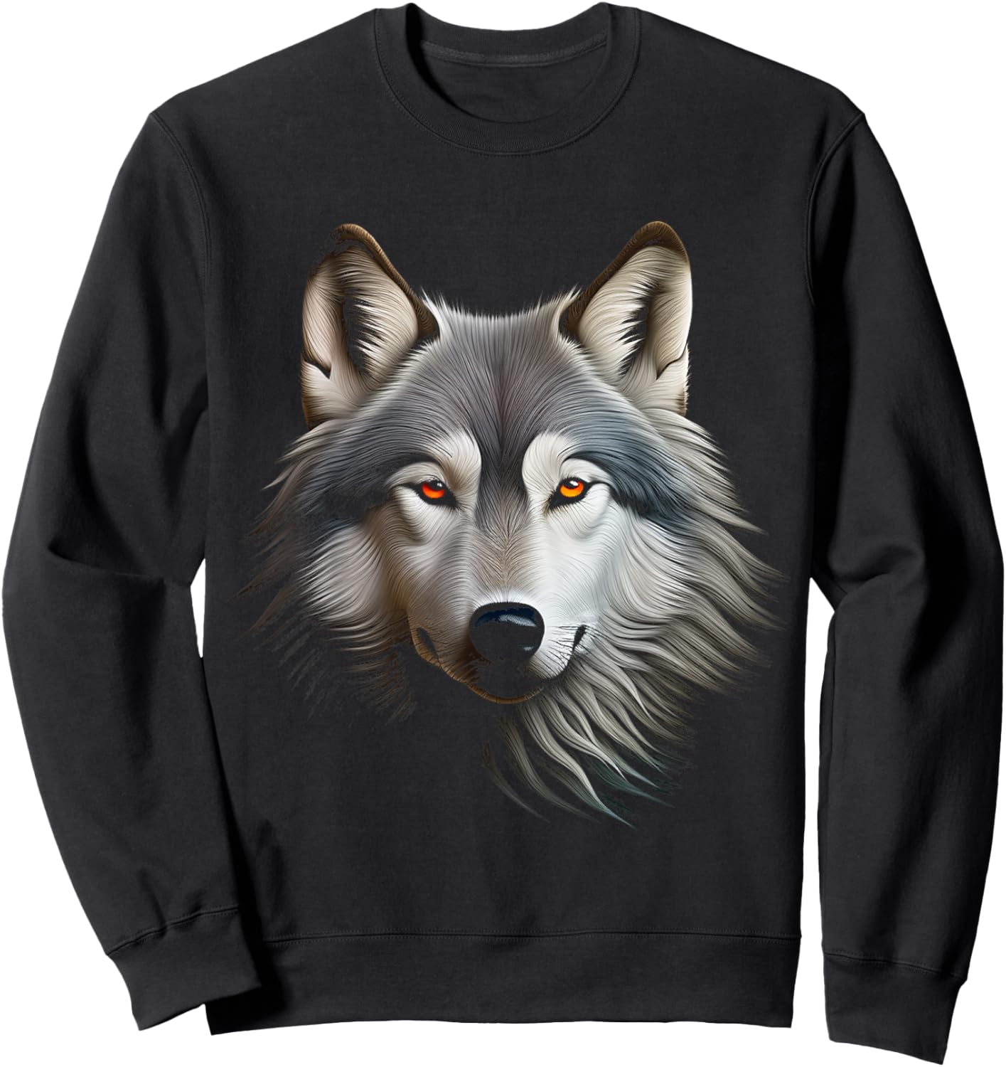 Wolf Lover Illustration Animal Art Face Graphic Wolf Sweatshirt - Sweatshirt | Black