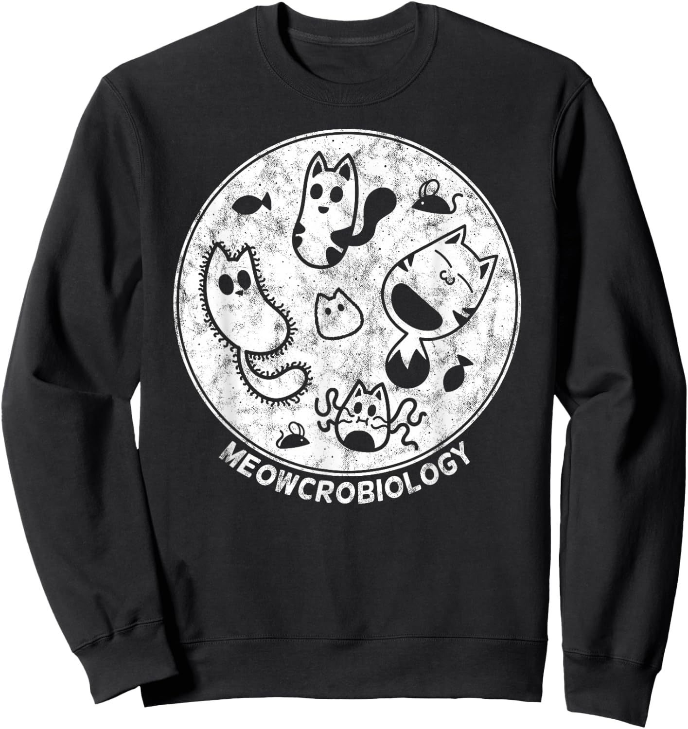 Cute Cat Distressed Bacteria Microbiology Science Lab Small Sweatshirt - Sweatshirt | Black