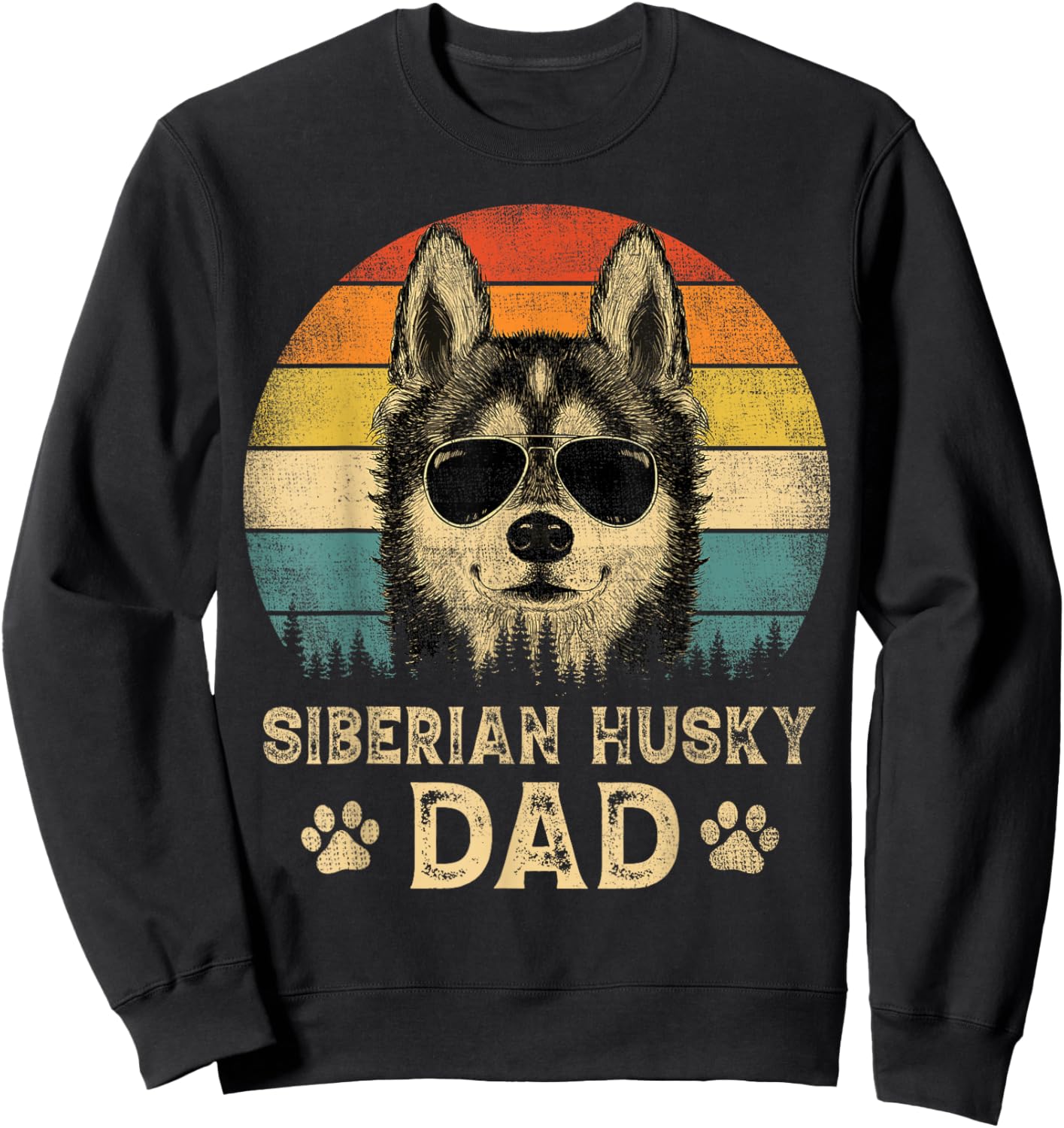 Vintage Siberian Husky Dad Dog Lovers Father's Day Sweatshirt - Sweatshirt | Black