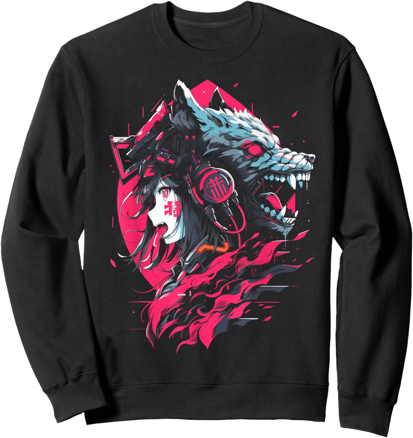 Anime Manga Cyberpunk Aesthetic Techwear Harajuku | Wolf Sweatshirt - Sweatshirt | Black